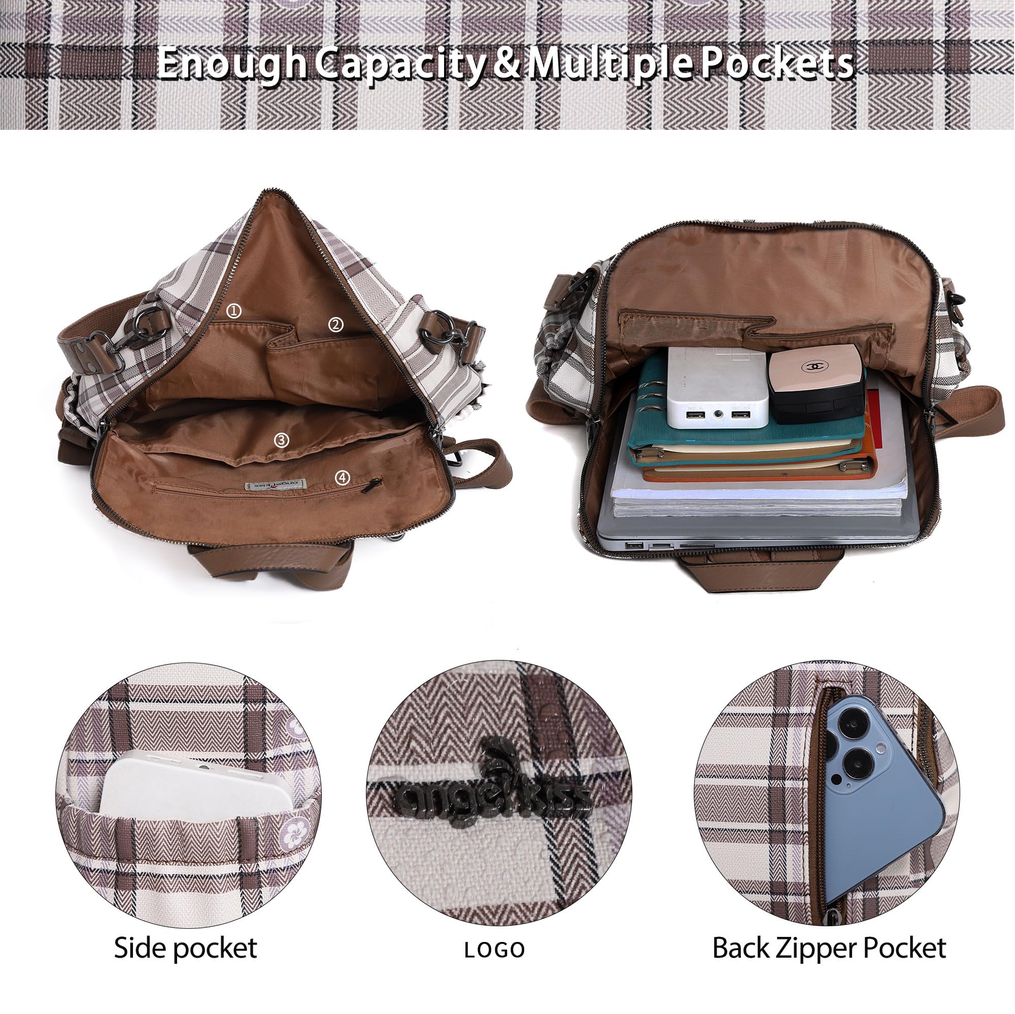Las mujeres Bolsos Mochila Bolso Cuero PU Bolsas con Cremallera Casual Mochilas Bolsas de Hombro (DK8532G#FC#6/21706#400 TAUPE/TAUPE)