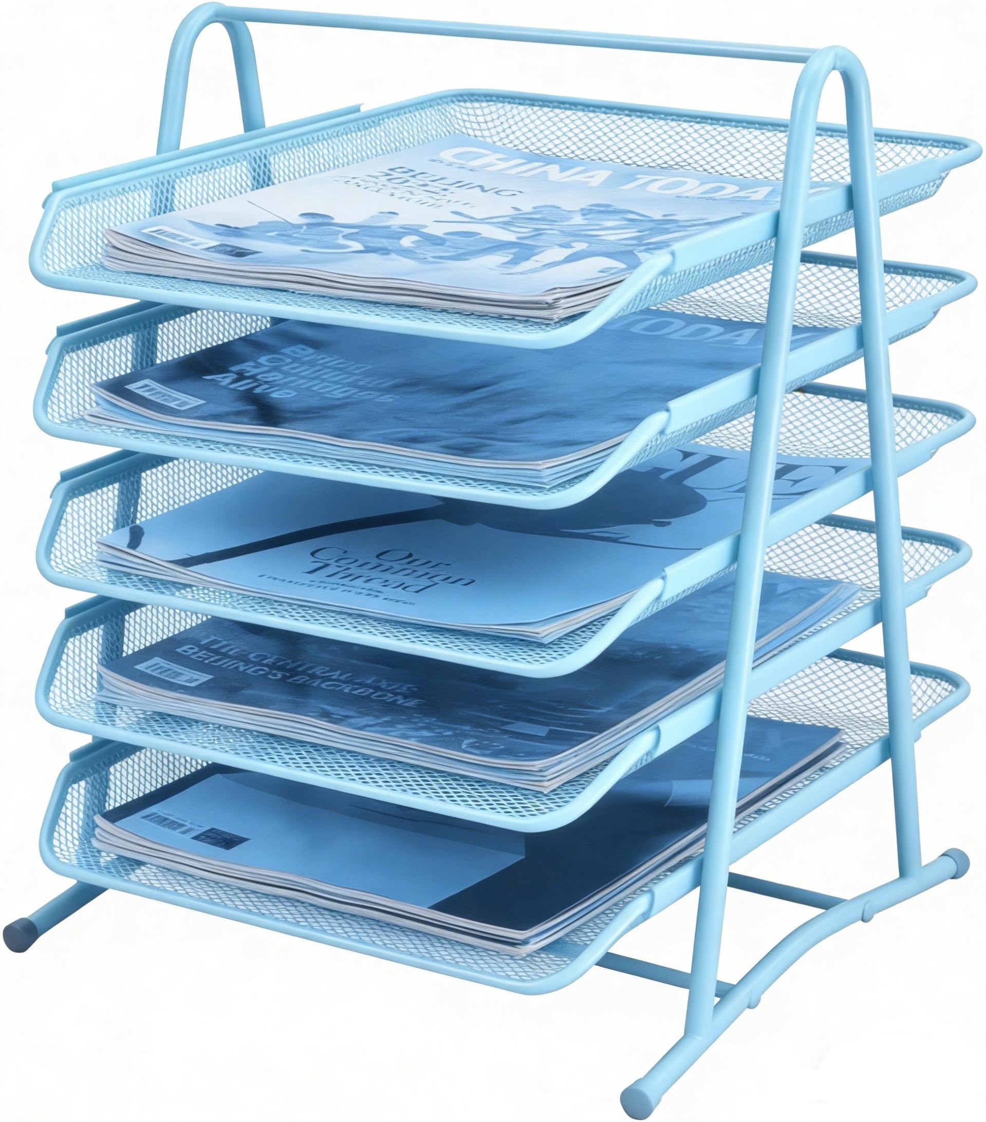 Sliding Paper Tray, Wire Mesh Letter Tray Organiser for Desk Tidy, Metal Mesh Magazine File Desk Organiser, Mesh Office Files Desk Storage, Office Tray a4 Filing Trays for Office Home,Blue — image 1