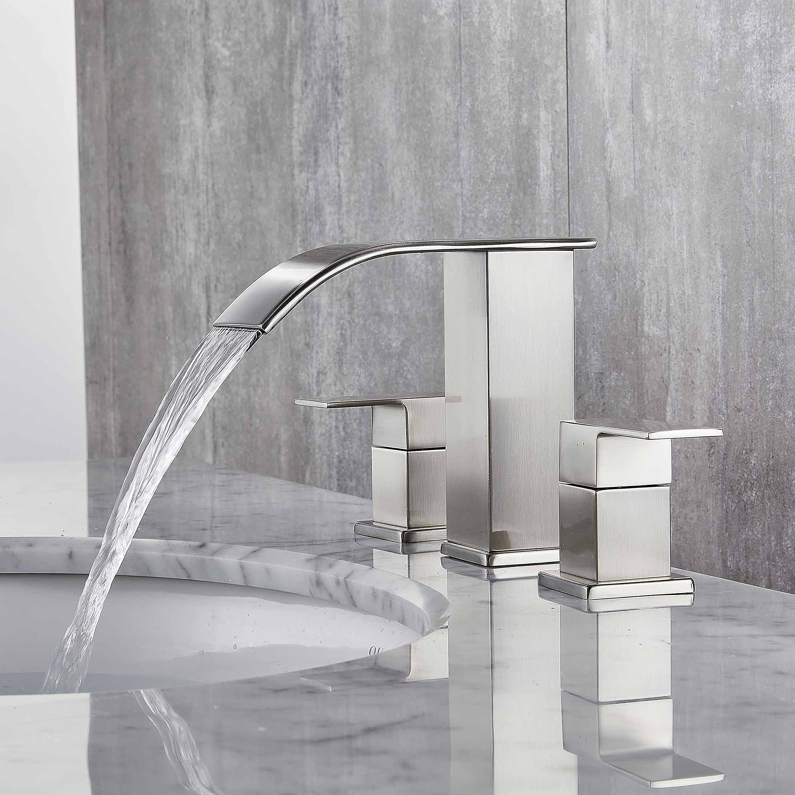 LOOPAN Widespread Bathroom Faucet - Waterfall Bathroom Faucets for Sink 3 Hole, Bathroom Sink Faucet 8 Inch 2 Handles, Modern Bathroom Faucets with Pop-up Drain & cUPC Supply Lines