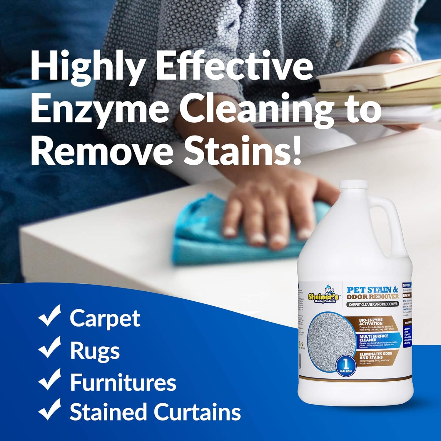 Sheiner's Pet Urine Enzyme Cleaner & Pet Stain & Odor Remover, Advanced Enzymatic Cleaner Solution for Carpets, Rugs, Upholstery & Multi-Surfaces, Safe for Pets & Kids. (128 oz) - Image 4
