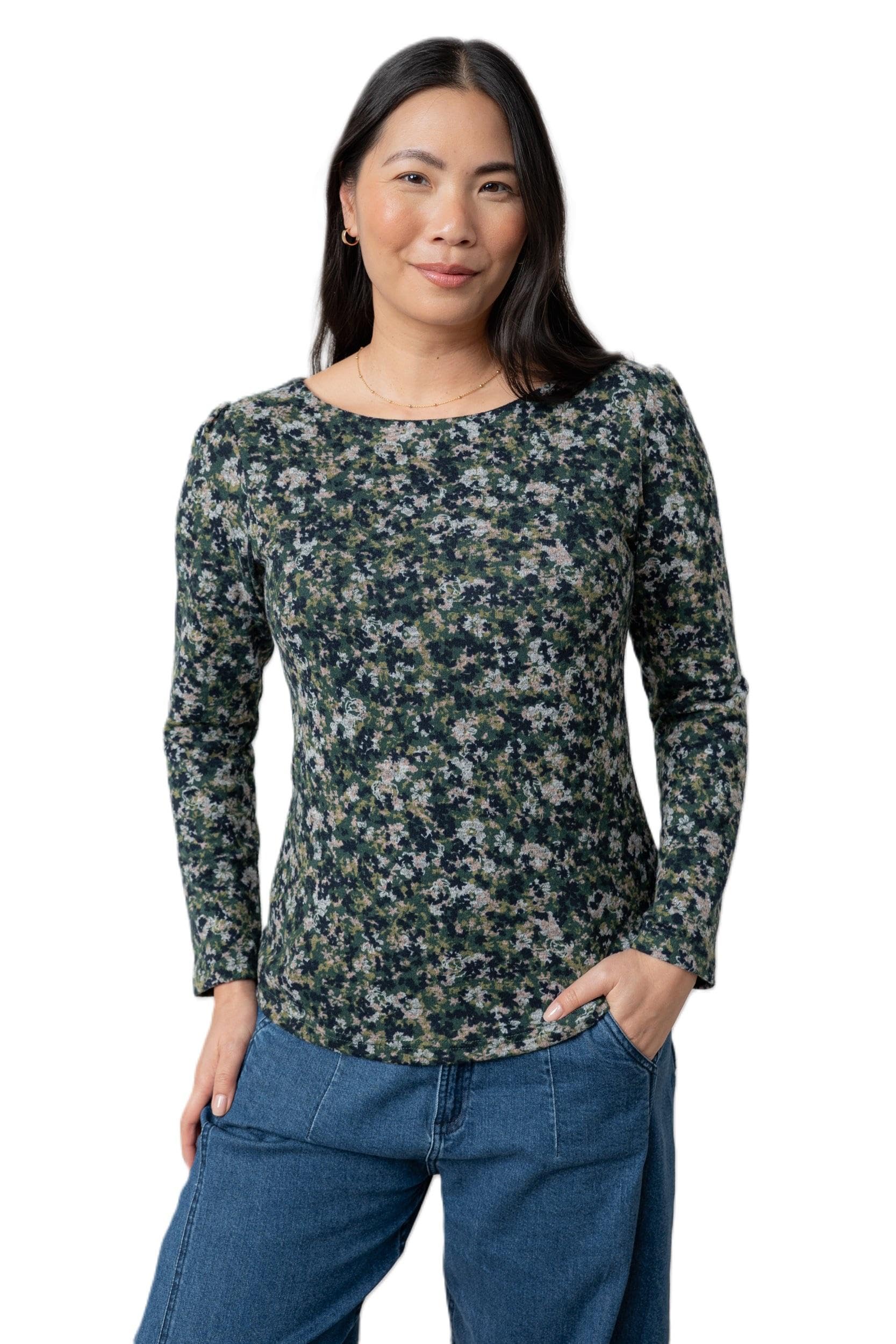 Lily & Me Abigail Brushed Knit Top - Green - Size 14