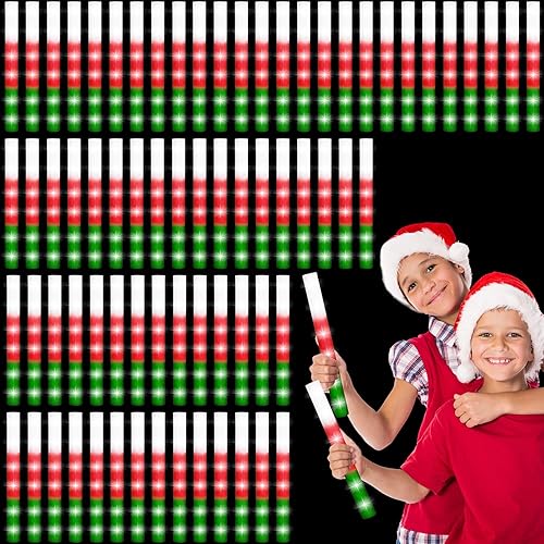 Varillas luminosas de Navidad de 16 pulgadas a granel, varillas de espuma LED a granel, luces rojas, blancas y verdes, recuerdos de fiesta que