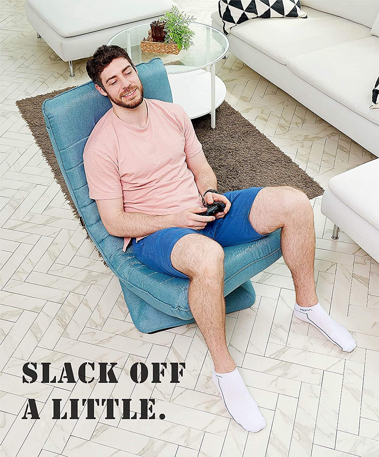 silla de suelo con respaldo,3 posiciones respaldo ajustable sillon reclinables 360°giratorio sala habitación sillon lectura Una silla que se usa para meditar leer ver televisión o juegos-Caqui