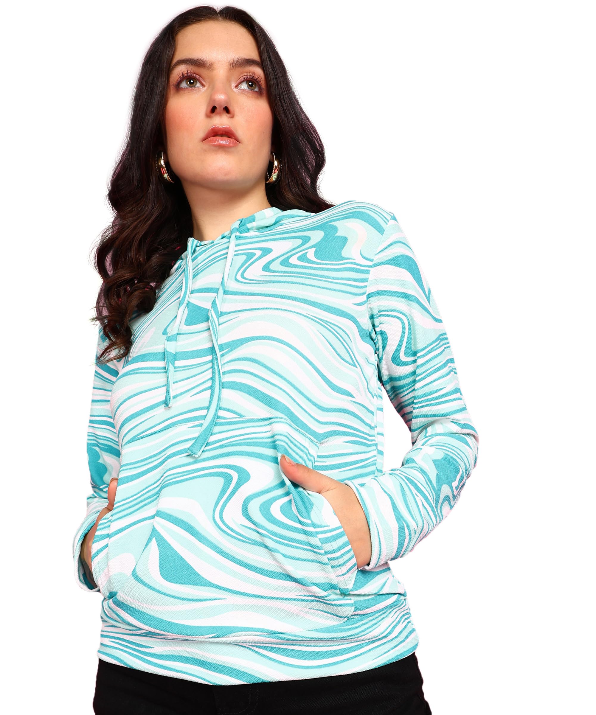 popwings Women Casual Azure Blue Floral Print Hooded Pocket Sweatshirt | Printed Sweatshirts | Women Sweatshirts | Winter Wear Sweatshirts Sweatshirts | Trendy Sweatshirts-picture-43
