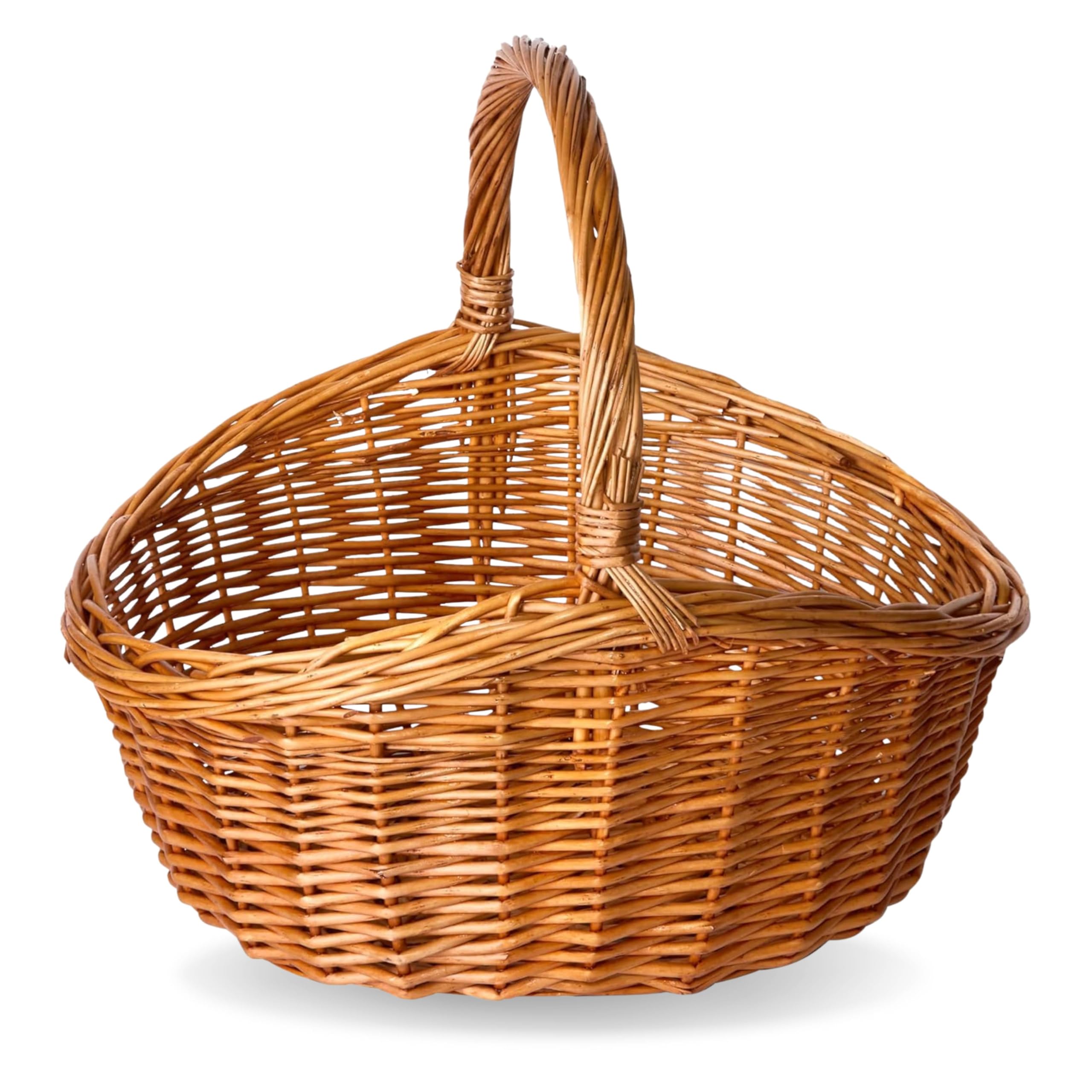Adeptna Natural Oval Wicker Shopping Basket With High Handle – Handmade Eco-Friendly Storage Basket For Home, Picnic & Gift Hampers – Durable Traditional Woven Basket (Large)