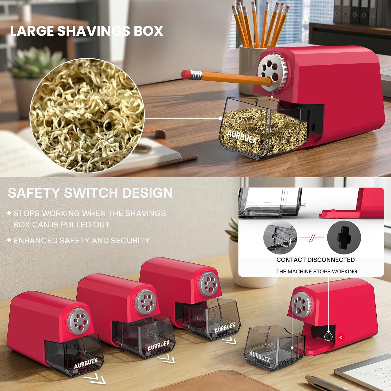 Heavy Duty Electric Pencil Sharpener-6-Hole for 6-12mm Pencils,Auto Start/Stop,Fast 4s Sharpening,Zinc Alloy Blade,10,000+ Sharpenings-Ideal for Classroom,Office & Art Use,Pink(S260)