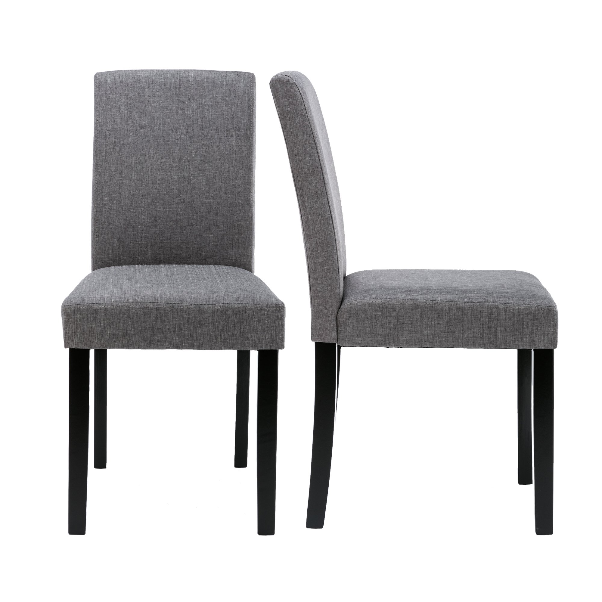 Urban Style Solid Wood Fabric Padded Parson Chair, Grey, Set of 2