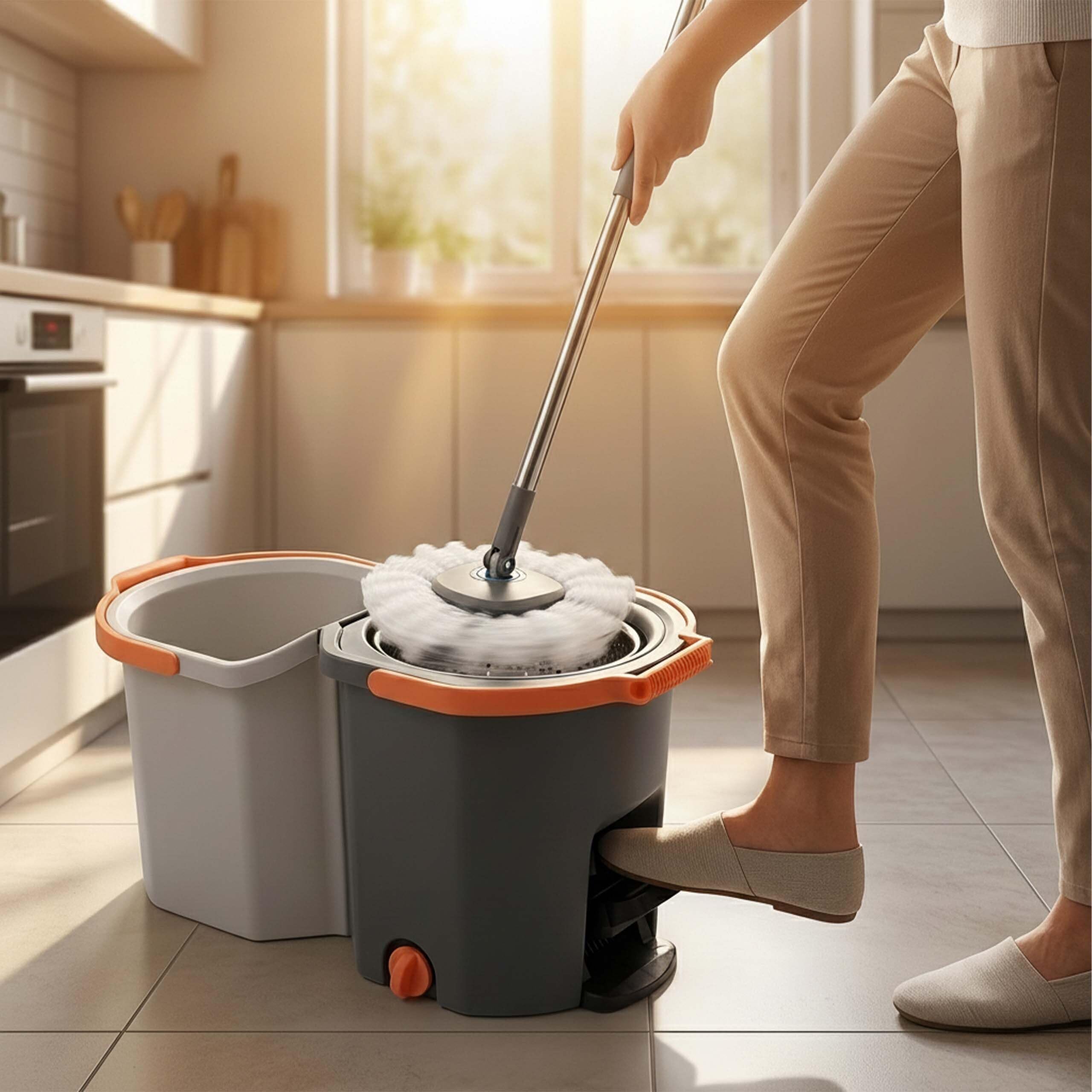 Relaxdays zestaw mopów, wiadro 14,5 l z wyciskaczem, pedał, szary