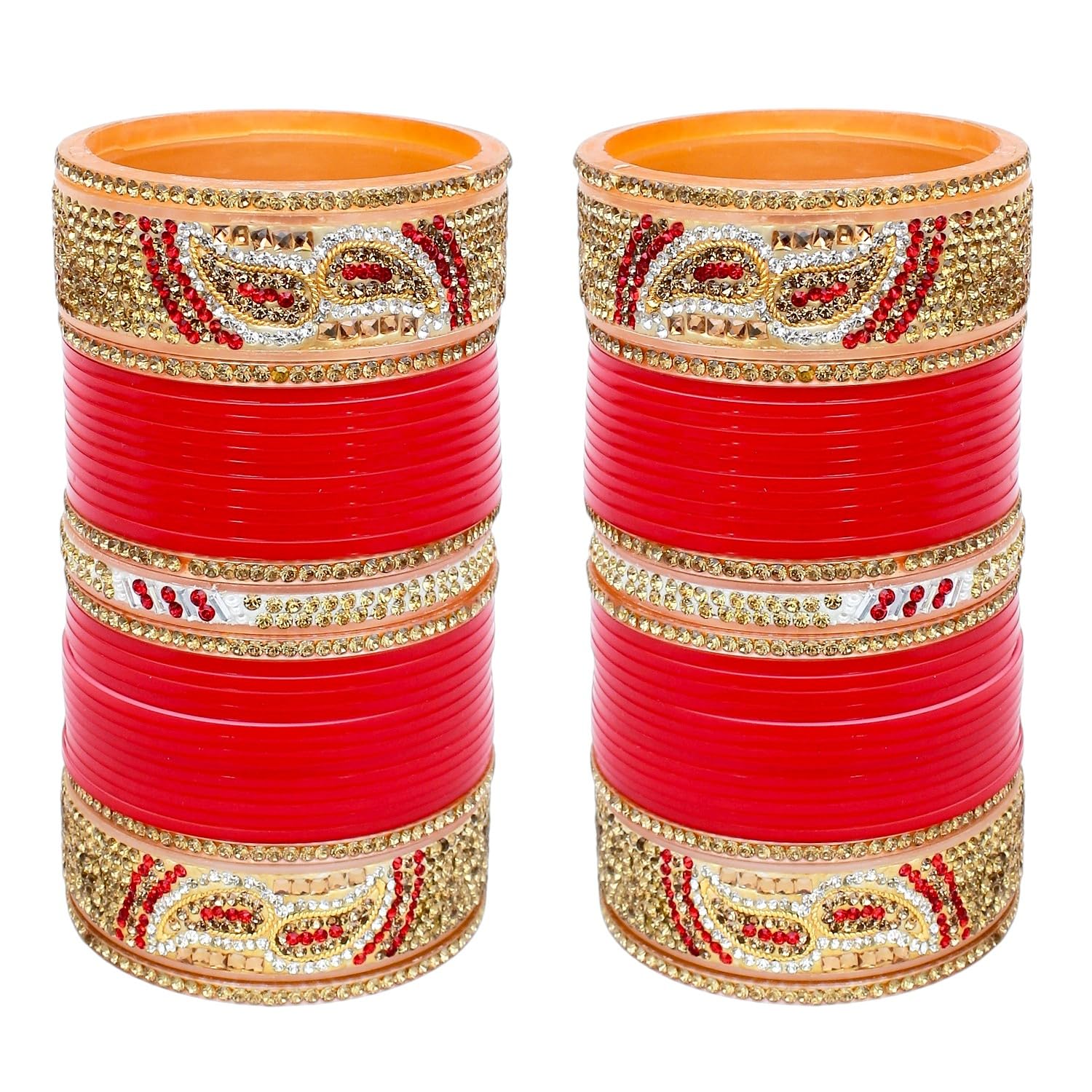 Lucky Jewellery Bridal Bangle Set Dhanteras/Diwali/Bhai Dooj Collection Red Punjabi Chuda Stone Studded Chura Wedding Choora For Women (1007-M1C1-725-R26) (B06Y5W249T) Amazon Price History, Amazon Price Tracker