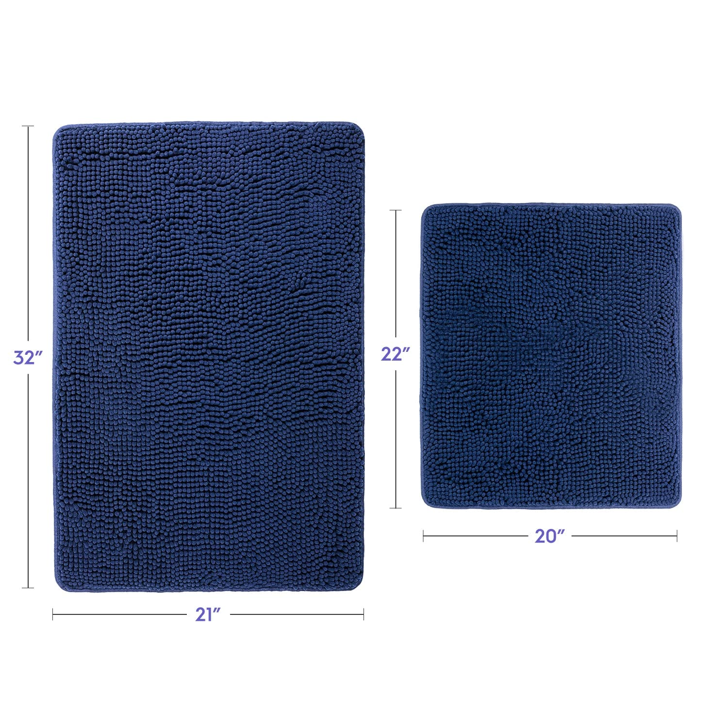 TAFTS Badezimmerteppiche und -matten-Sets, Chenille-Mikrofaser, schnell trocknend, ultraweich, luxuriös, zottelig, saugfähig, rutschfest, waschbar, Badematten für Badezimmer, 53.3x81.3 cm, 2 Stück)