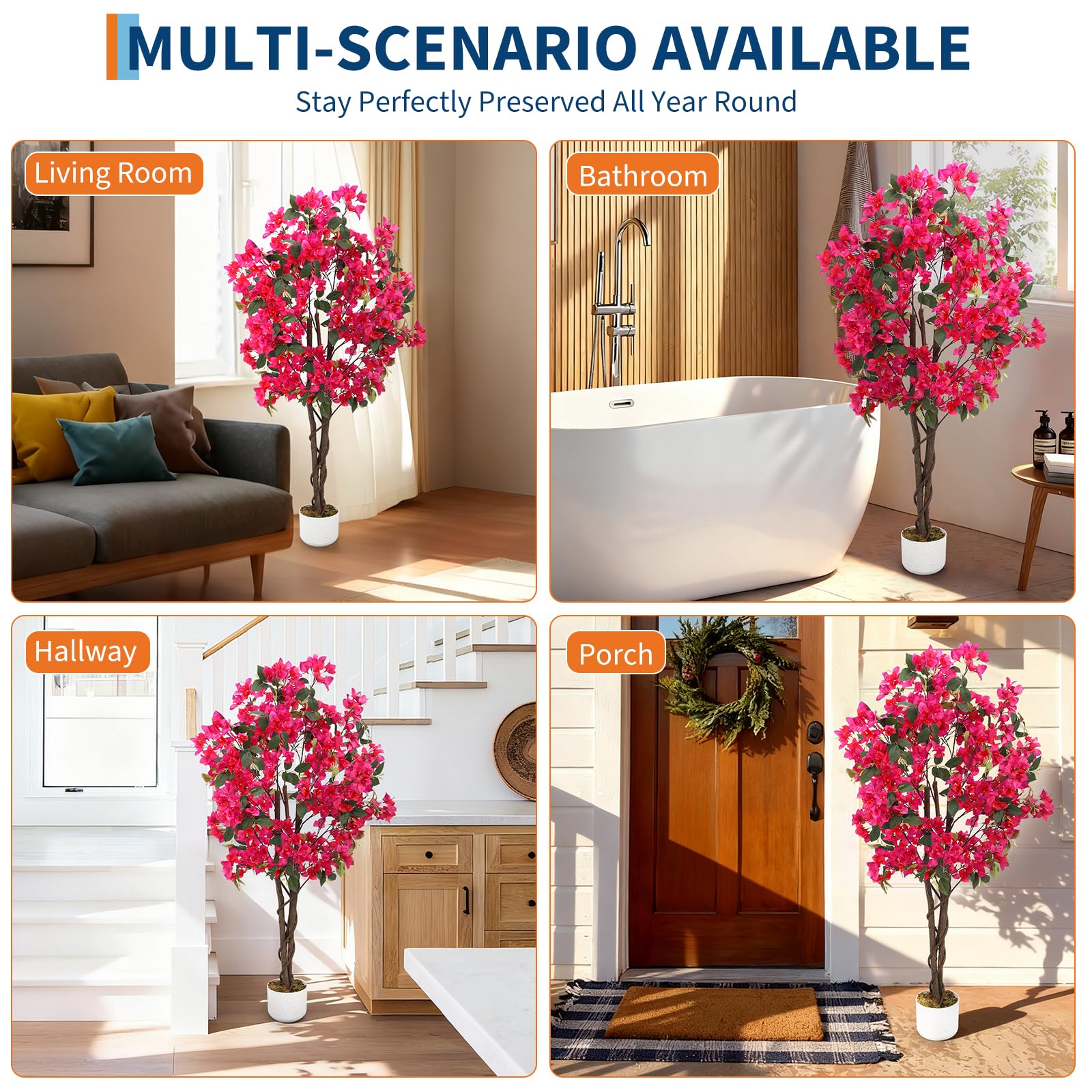 GarveeLife Planta Artificial Bouganvillas Árbol Buganvillas Artificiales Resistente al Invierno Planta 120 cm/150 cm Flores Árbol Artificial En Maceta