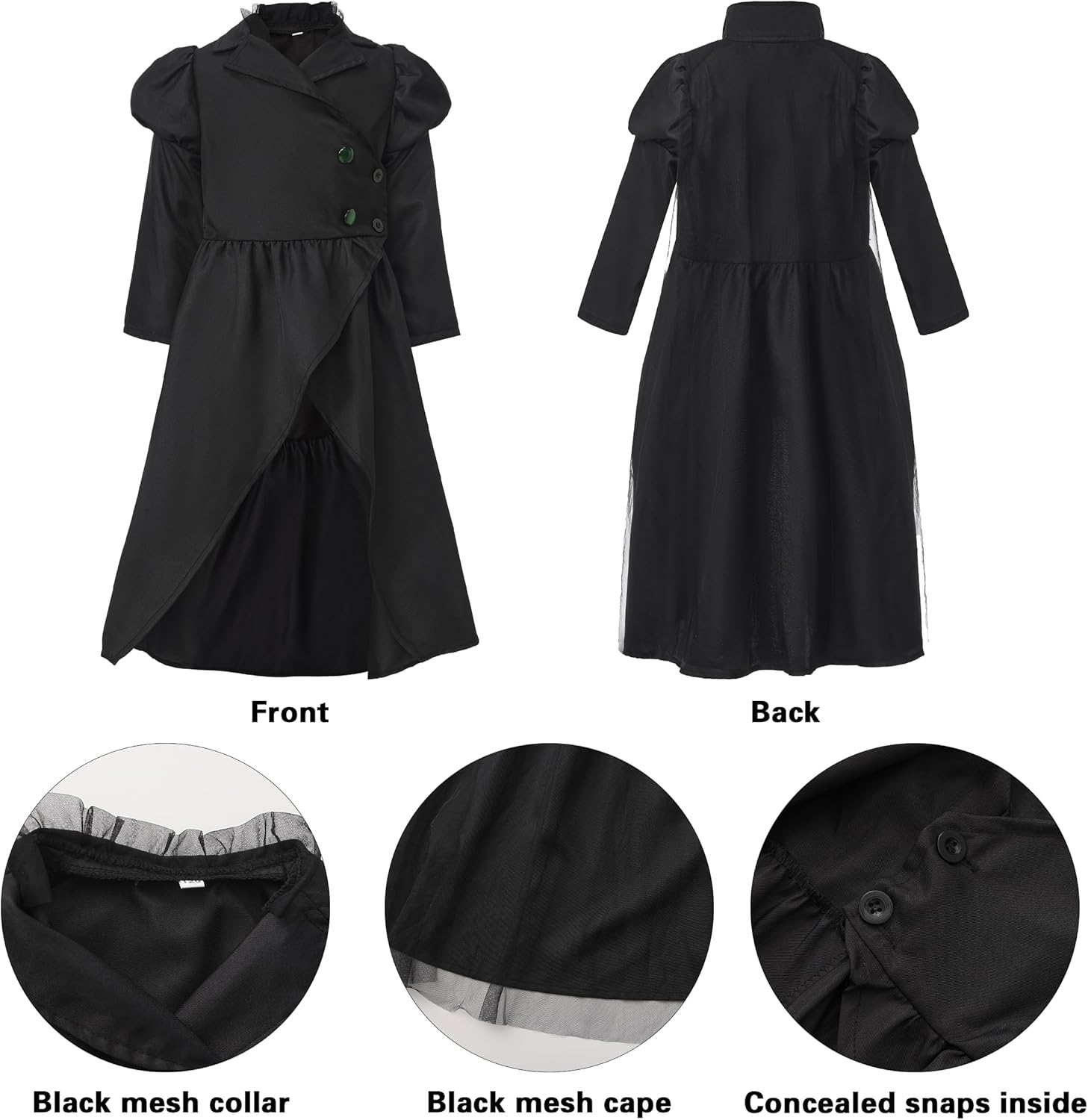Girls Black Witch Dress for Kids, Black Costume for Halloween with Witch Hat - Image 3