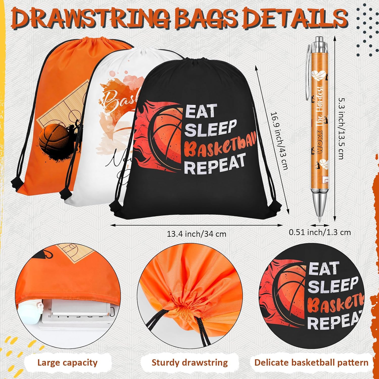 48 Pcs Basketball Team Gifts Basketball Birthday Party Favors with 12 Notebook 12 Bracelets 12 Drawstring Treat Bag 12 Pen for Women Man