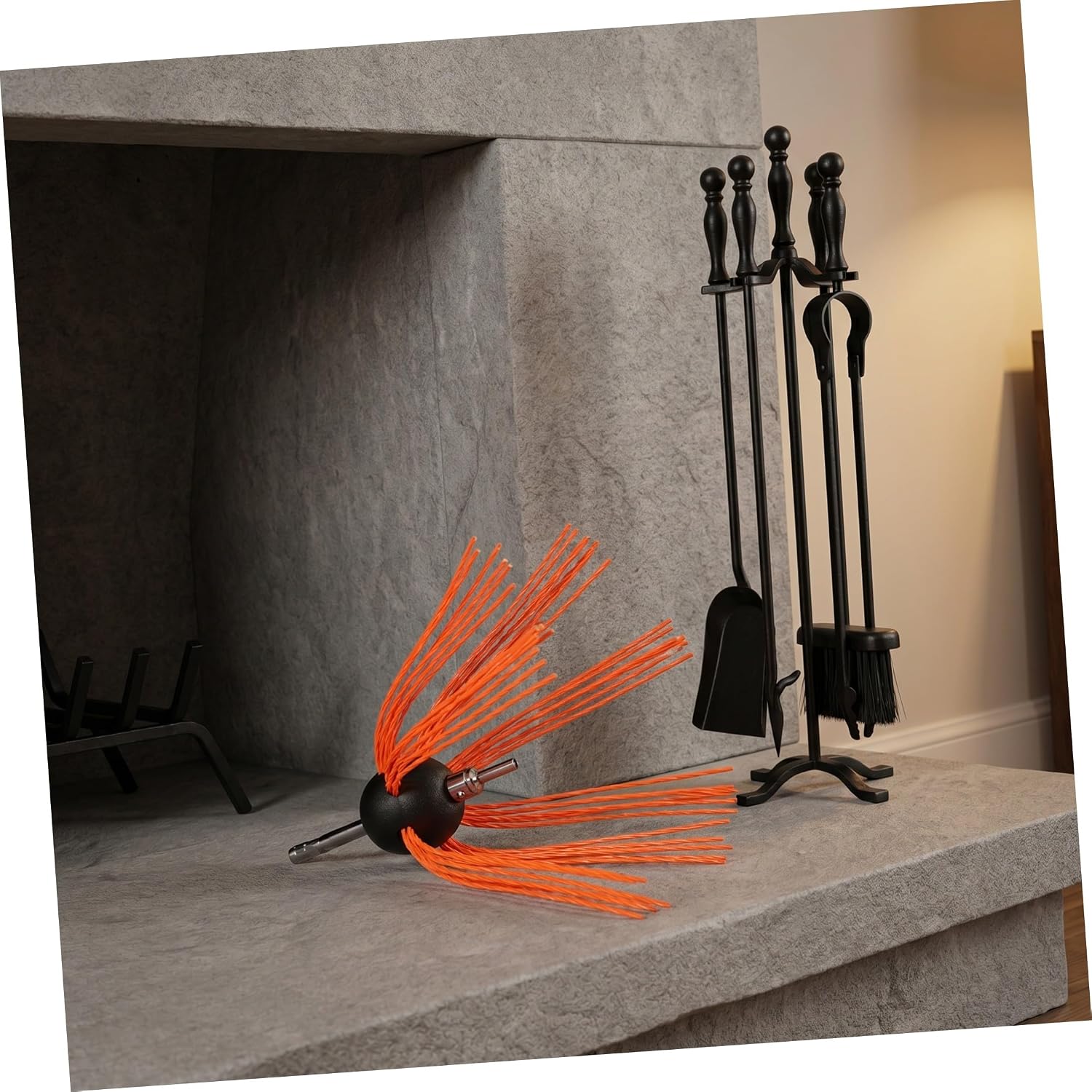 Chimney Flue Cleaning Brush Kit and Wrench with Drill Adapter