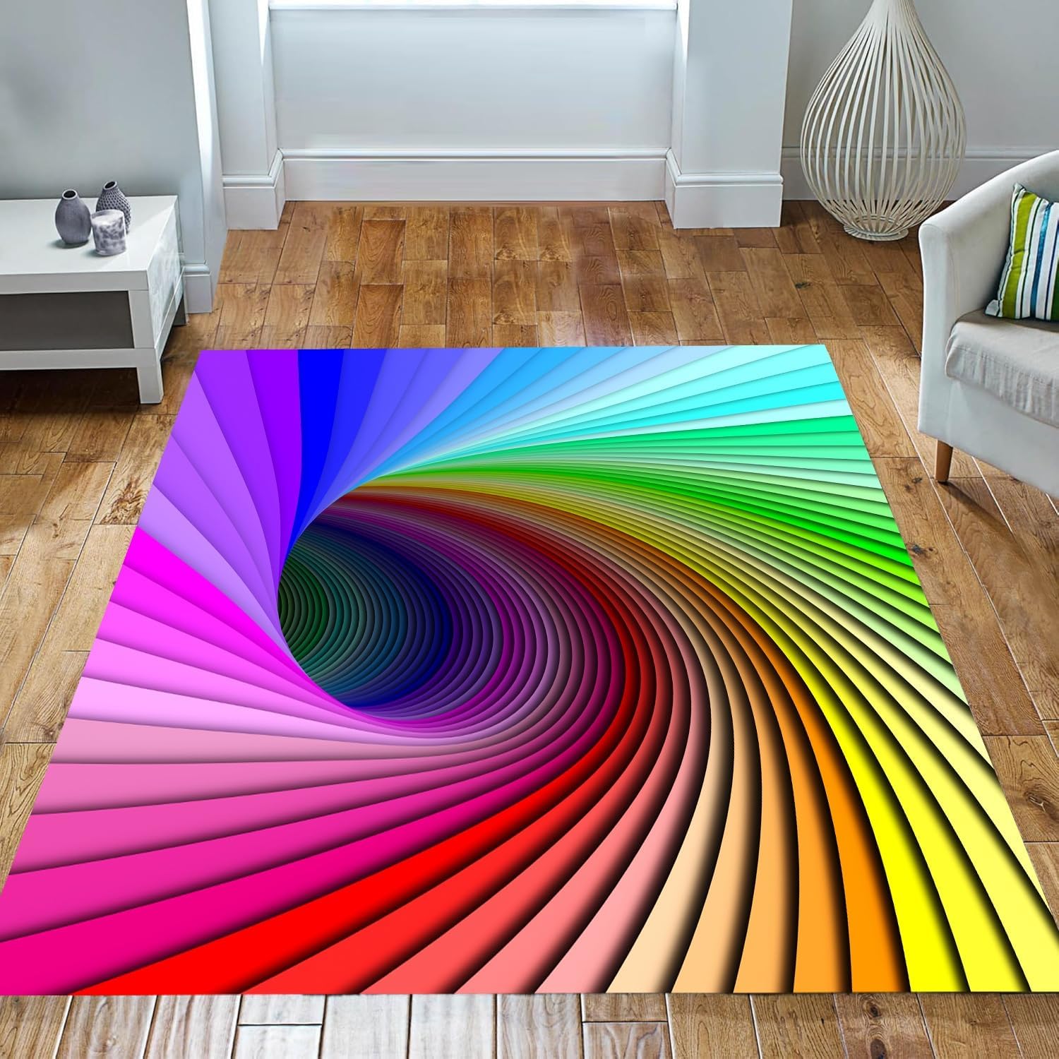 Tapis motif tourbillonnant 3D doux et antidérapant grand format lavable