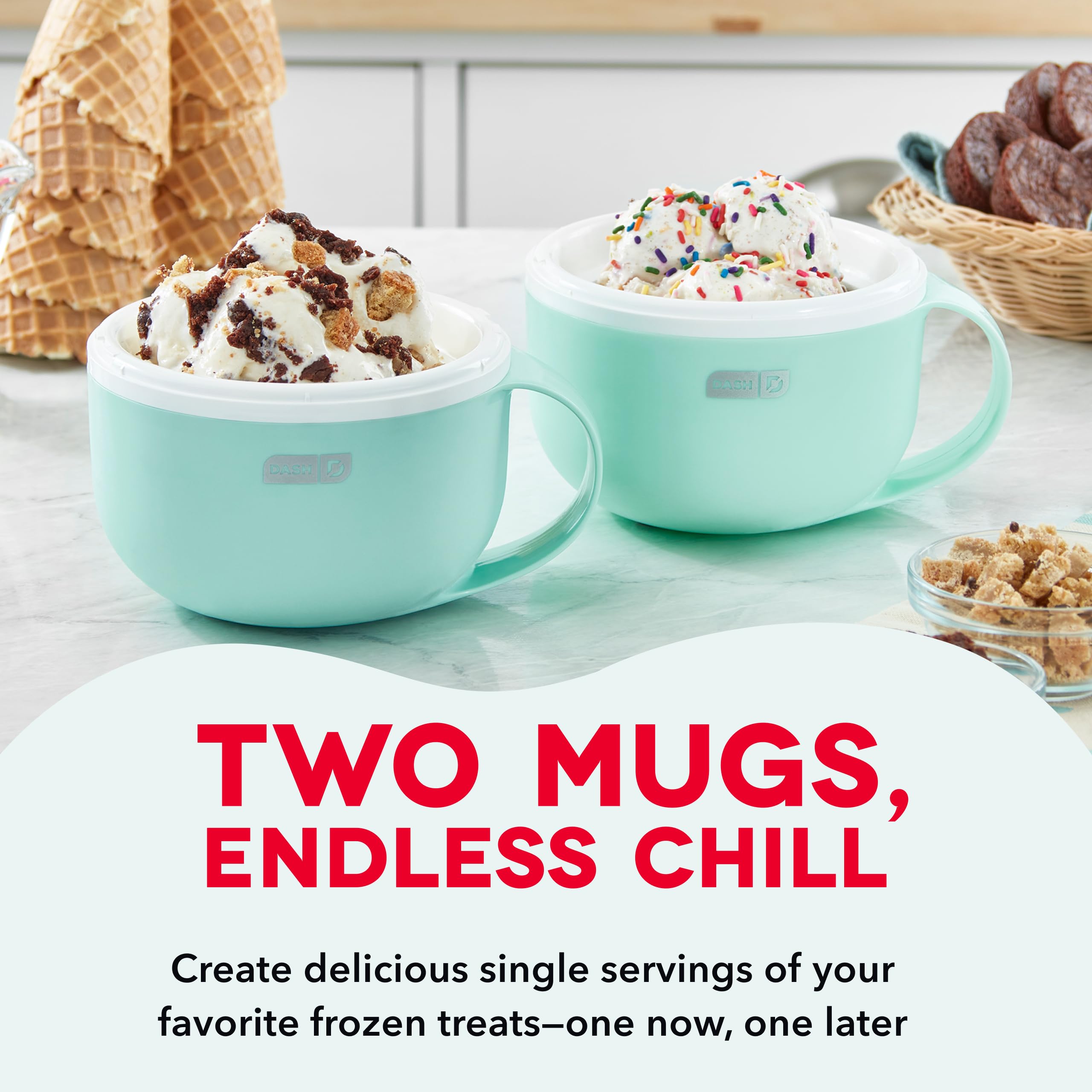 DASH My Mug Ice Cream Maker Machine (Aqua): Multi-Purpose Soft Serve Ice Cream Machine with (2) Bowls for Homemade Gelato, Sorbet, Frozen Yogurt, Built-In Ingredient Chute, Easy to Clean and Store