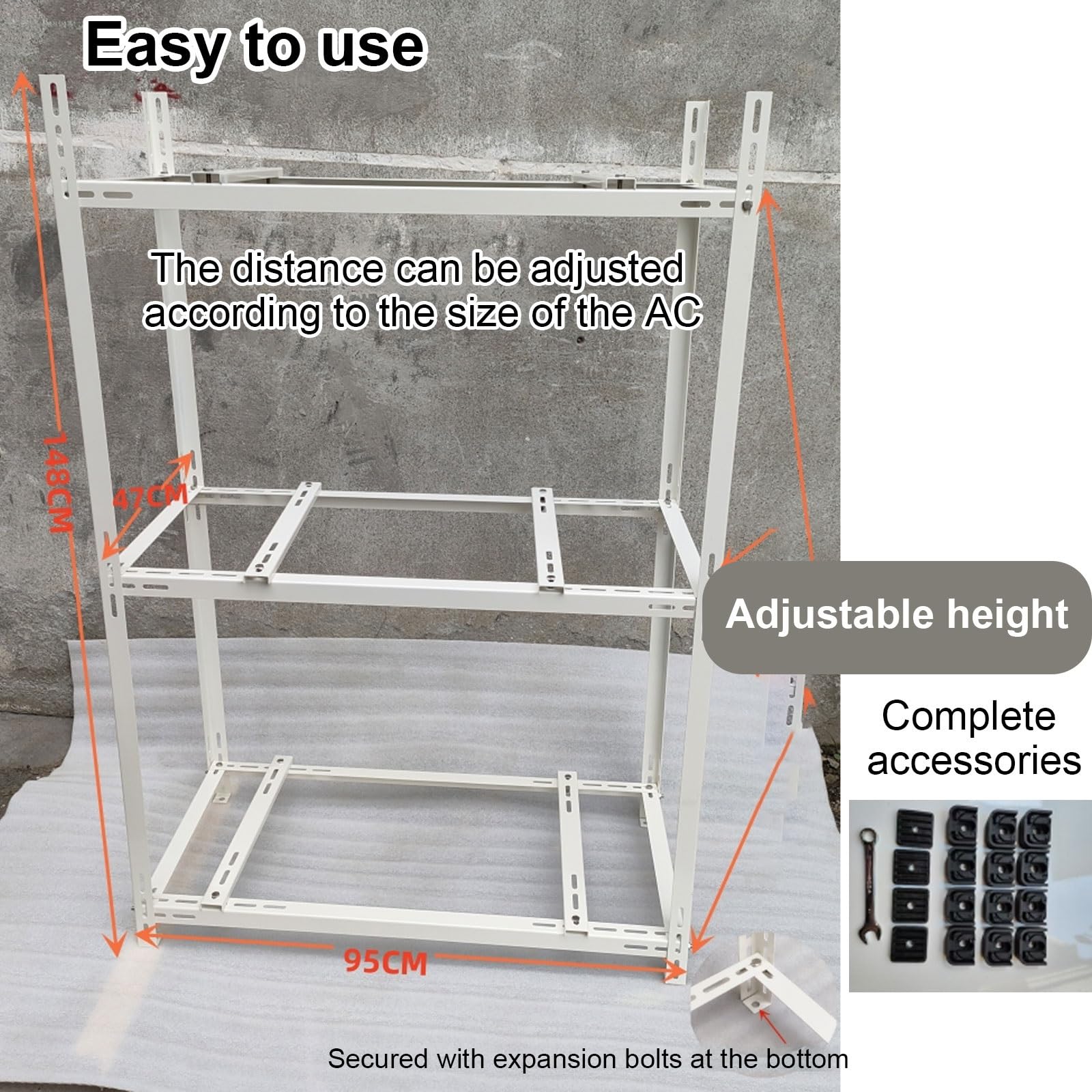 Soporte Aire Acondicionado Exterior de 3 Capas, Soporte Ajustable para Unidades Mini Split, para Unidades Exteriores de Bombas Calor(95x47x148cm/37x18x58in)