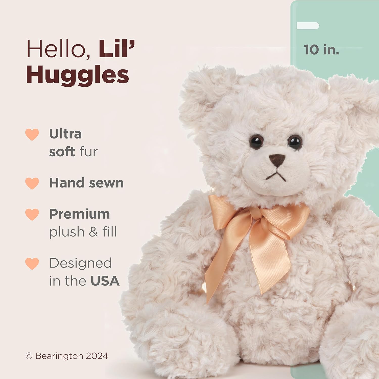 Bearington Lil' Huggles Creamy White Teddy Bear Stuffed Animal Toy - 10" Soft-Fur Teddy Bear Plushies with Satin Bow - Cuddly Stuffed Bears Plush Gift for Birthday, Anniversary, Holiday or Graduation - Image 2