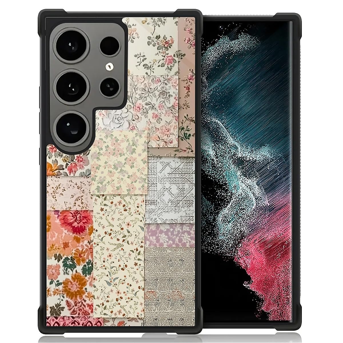 CARLOCA Case for Samsung Galaxy S24 Ultra,Floral Patchwork Collage Case for Galaxy S24 Ultra for Men Woman,Shockproof Anti-Scratch Soft TPU Pattern