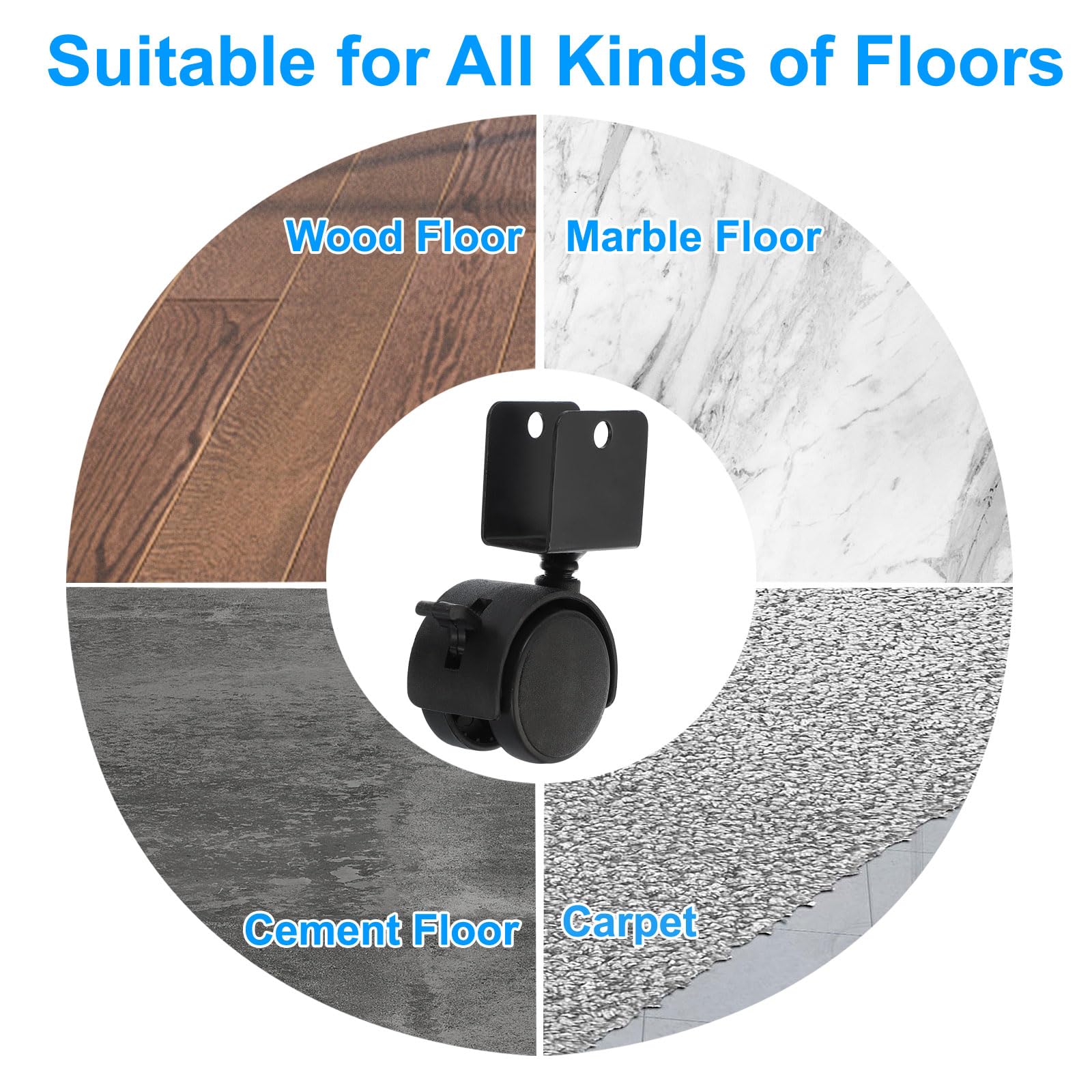 2" Girevole Ruota con 7/9" U Staffa, 4 Confezione 360° Rotazione Girevole Nessun Rumore Ruota con Freno Totale 132 Lbs di bloccaggio Ruota per Mobili Gamba