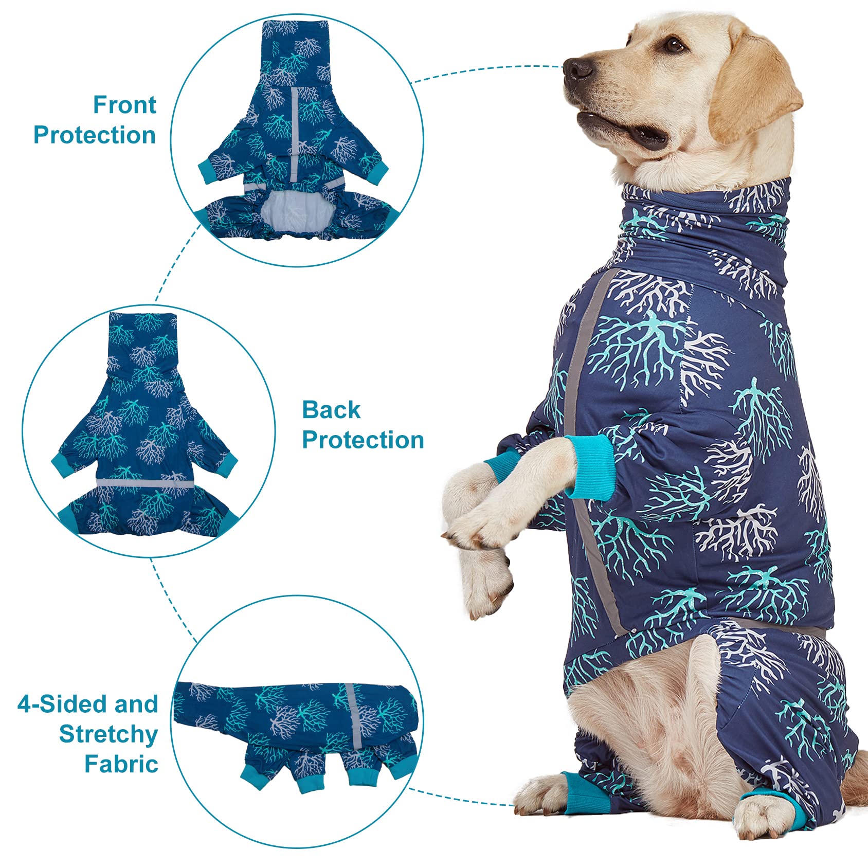 LovinPet Hundepyjama XL | Leichter UV-Schutz-Shirt | Korallen & Muscheln Druck | Für Große Hunde