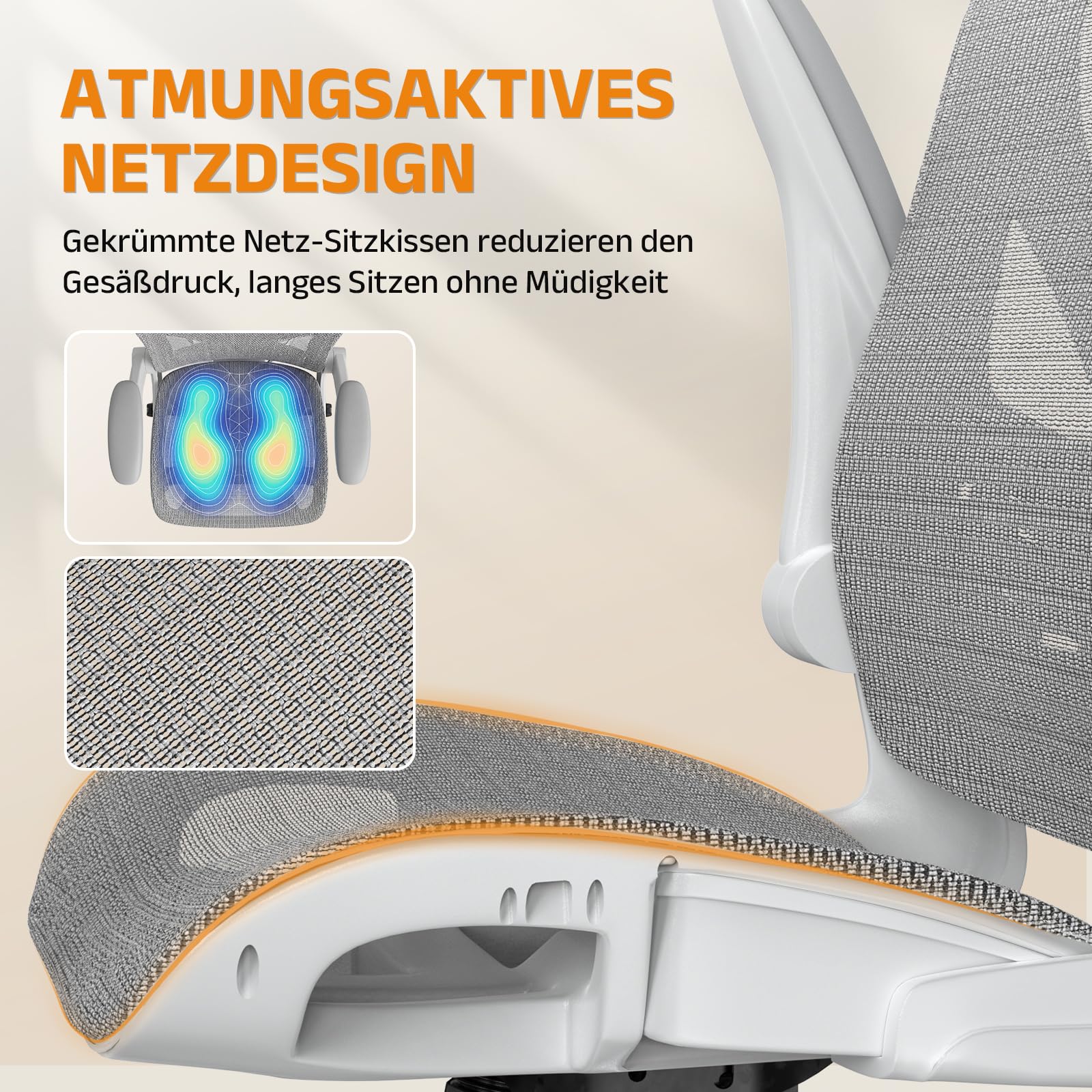 naspaluro Bürostuhl Ergonomisch Rollen Für Homeoffice, 150kg, Grau | Schreibtischstuhl hat 3D Kopfstütze, Verstellbarer Lordosenstütze und Armlehne, Drehstuhl Höhenverstellung Wippfunktion