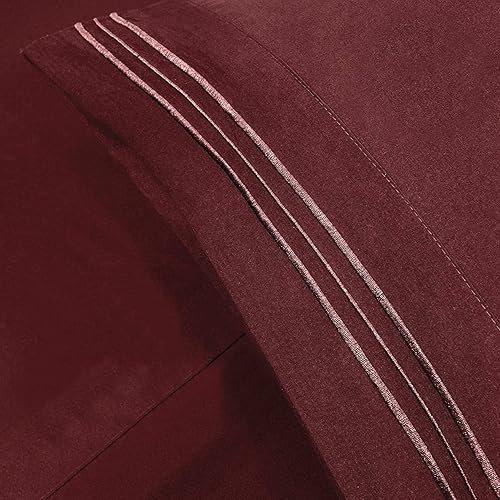 Miniatura 4 de Home Must Haves Juego de sábanas de lujo de 4 piezas de color sólido bordado 2000, extra suave, acogedor, 12 pulgadas de profundidad con fundas de