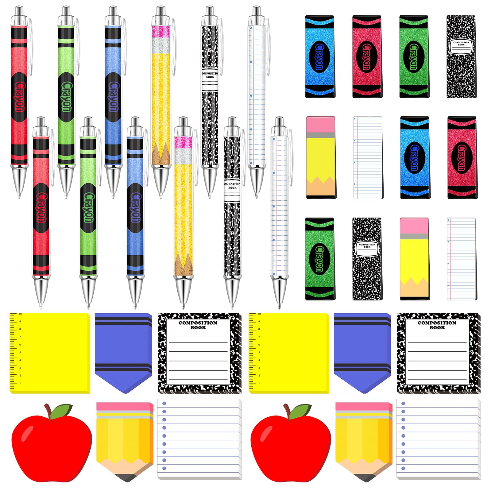 36 Stück Zurück zur Schule Geschenke Bleistift Kreide Notizbuch Haftnotizen Kugelschreiber Magnetisches Lesezeichen für Vorschule Kindergarten Klassenzimmer Lehrer Geschenke (Schulanfang)