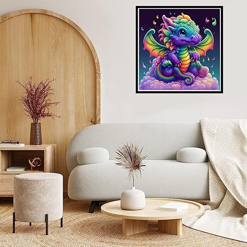 Miniatura 6 de Kit de arte para principiantes de pintura de diamantes para adultos, kit de arte de diamante redondo 5D con diamantes, dragón de color artístico de