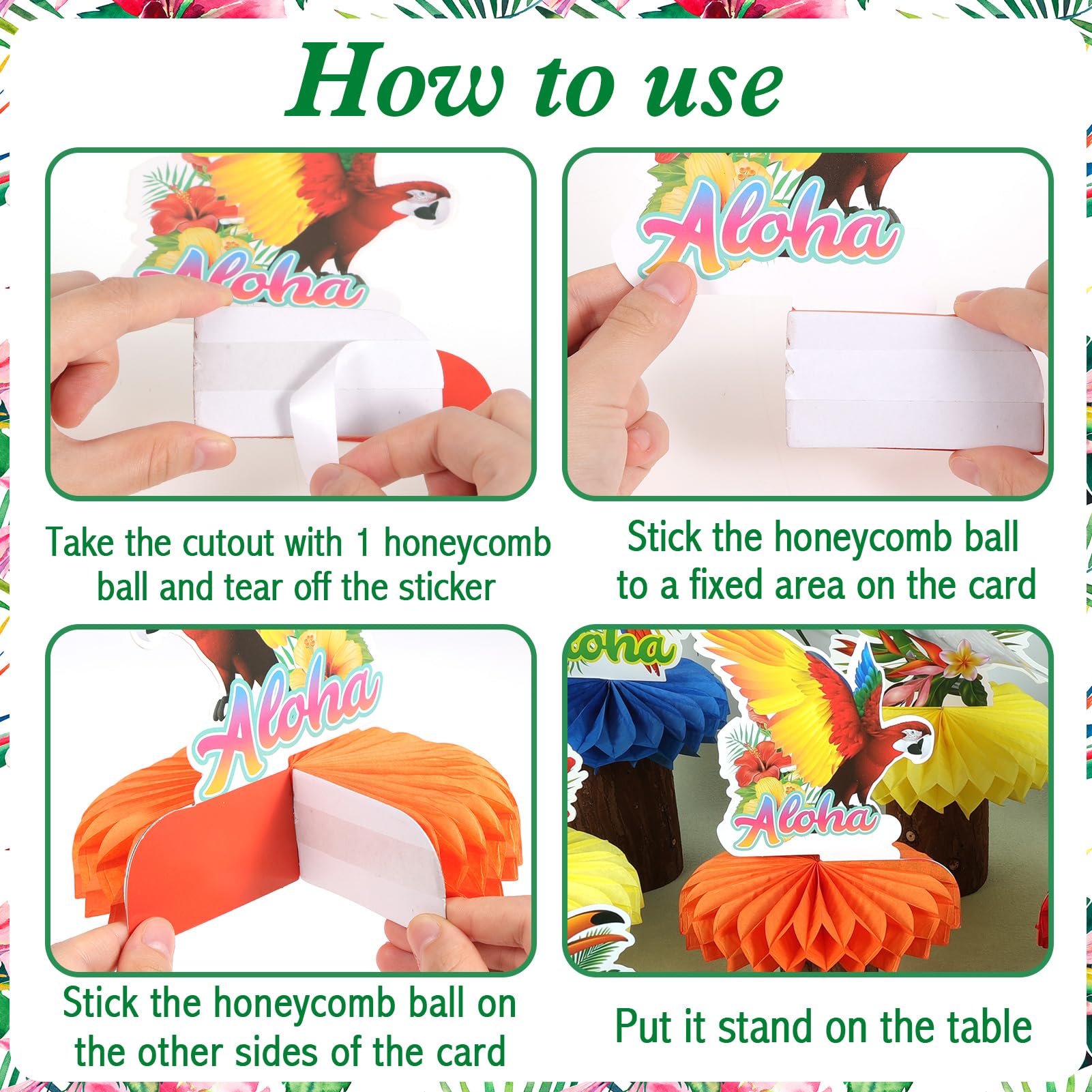 Lot De 9 Centres De Table Hawaïens En Nid D'abeille – Décorations Luau, Plage, Flamant Rose – Réutilisables