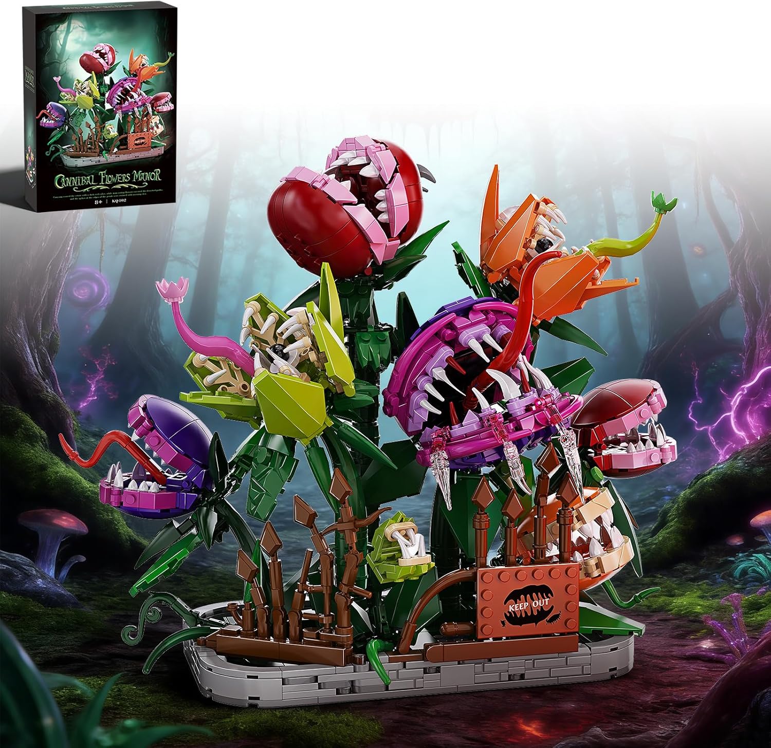 Audrey 2 Piranha Plant Carnivorous Plant Building Block Set 1266PCS Little Shop of Horrors Flowers Lego Compatible Monster Plant Building Kit Creative Display Model Gift for 8+ Kids Adults