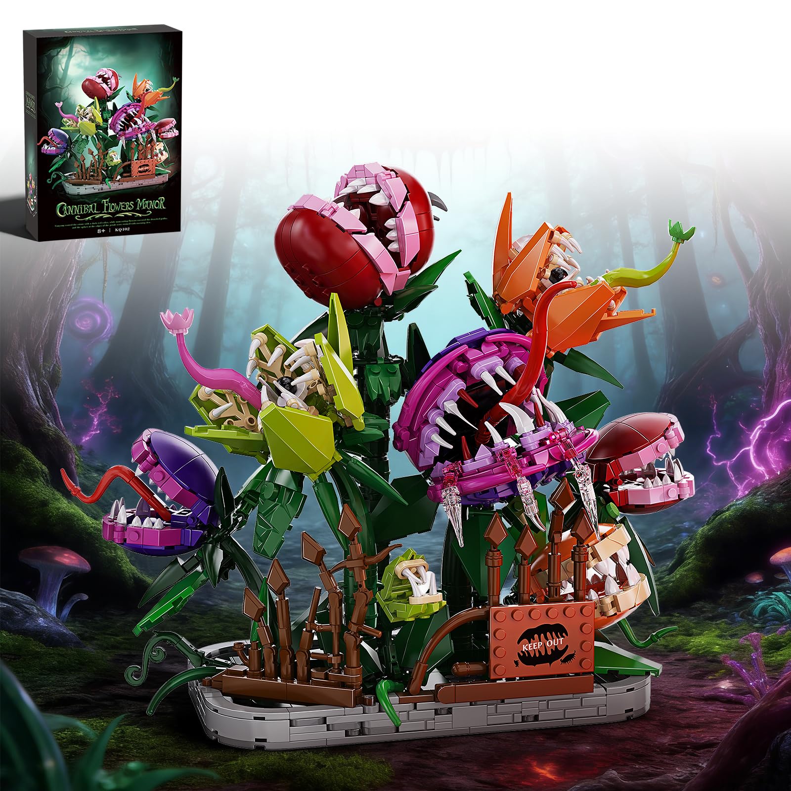 Audrey - Set di 2 blocchi per la costruzione di piante carnivore Piranha, 1266 pezzi, piccolo negozio di orrori, fiori, compatibile con Lego, kit per la costruzione di piante mostri creativi, regalo