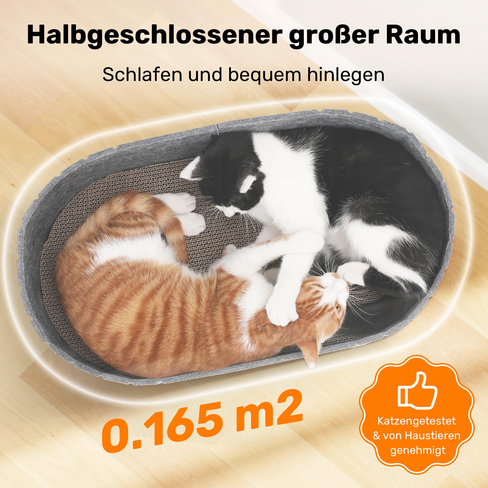 FUKUMARU Kratzbrett für Katzen, 61 cm Kratzpappe in Sofa-Form, Umkehrbares Katzenbett, Runde Kratzpads aus hochwertiger Filz und Karton, Dunkelgrau.