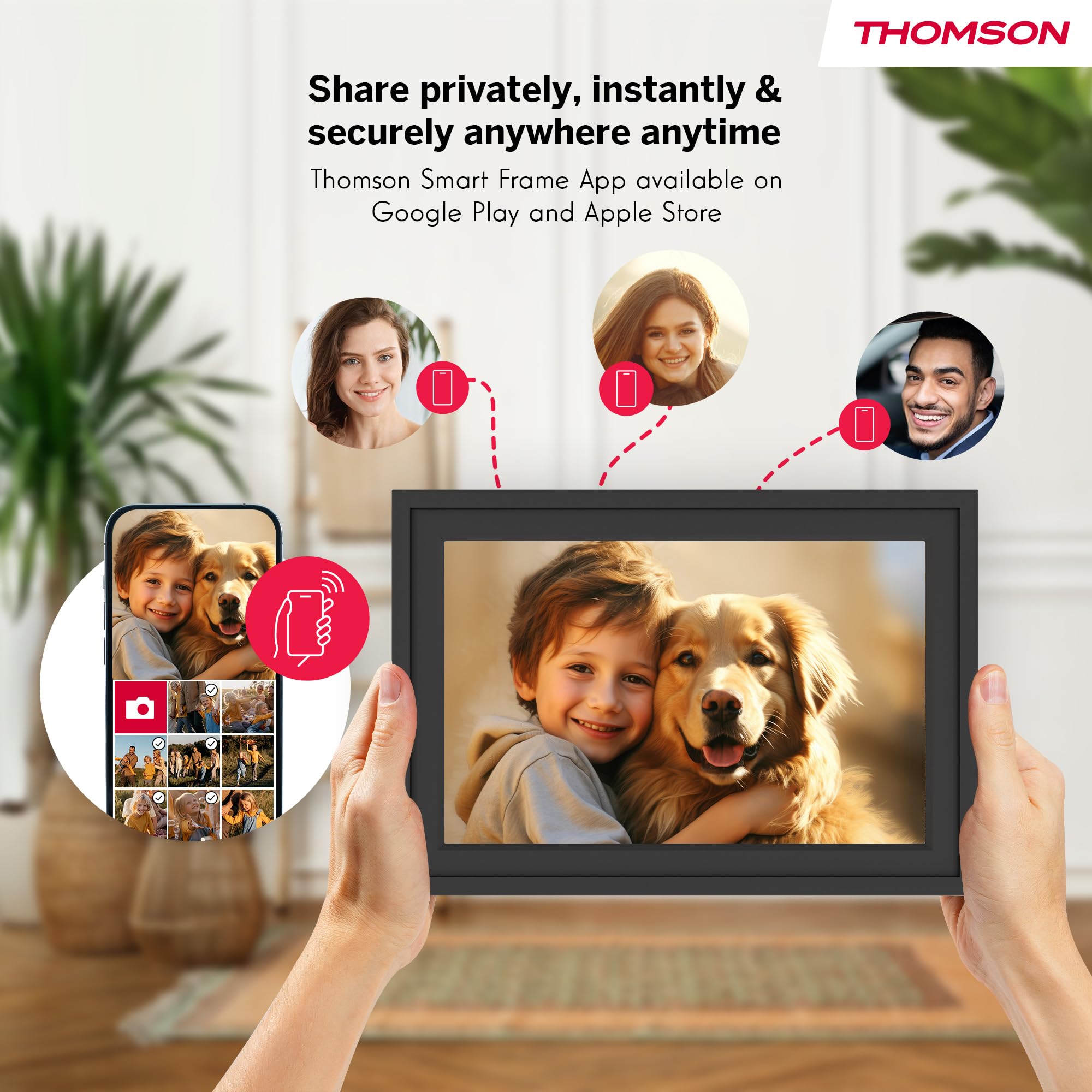 Thomson Cadre Photo Numérique 10 Pouces, Écran IPS, Écran Tactile HD, WLAN, Partage Direct Via App, Fonctions Intelligentes, Cadre Photo Électronique avec 32 Go de Mémoire, Rotation Automatique