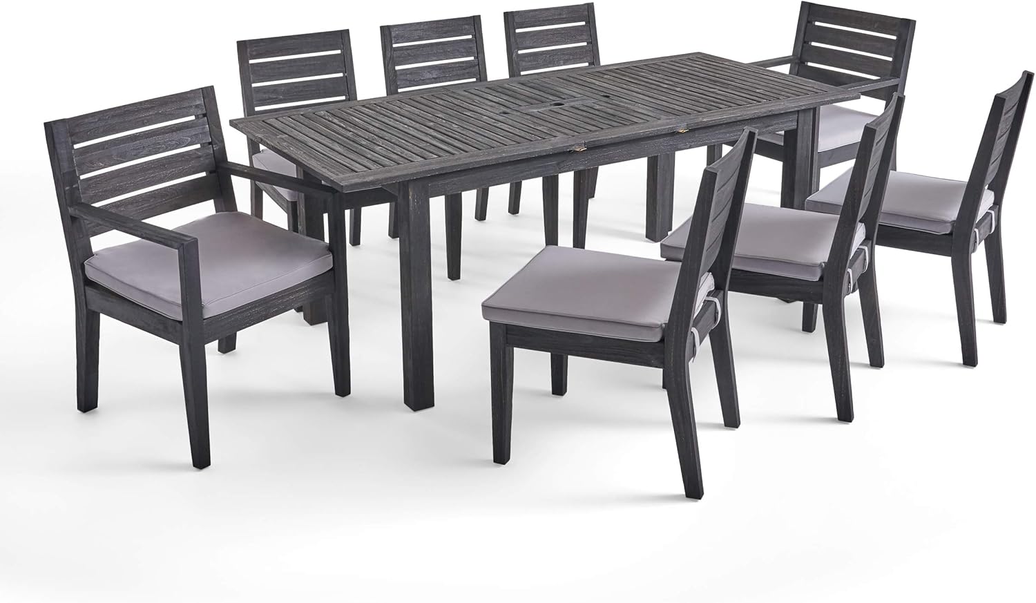 Great Deal Furniture Maddox Outdoor 8-Seater Acacia Wood Expandable Dining Set, Sandblast Dark Gray and Light Gray : Patio, Lawn & Garden
