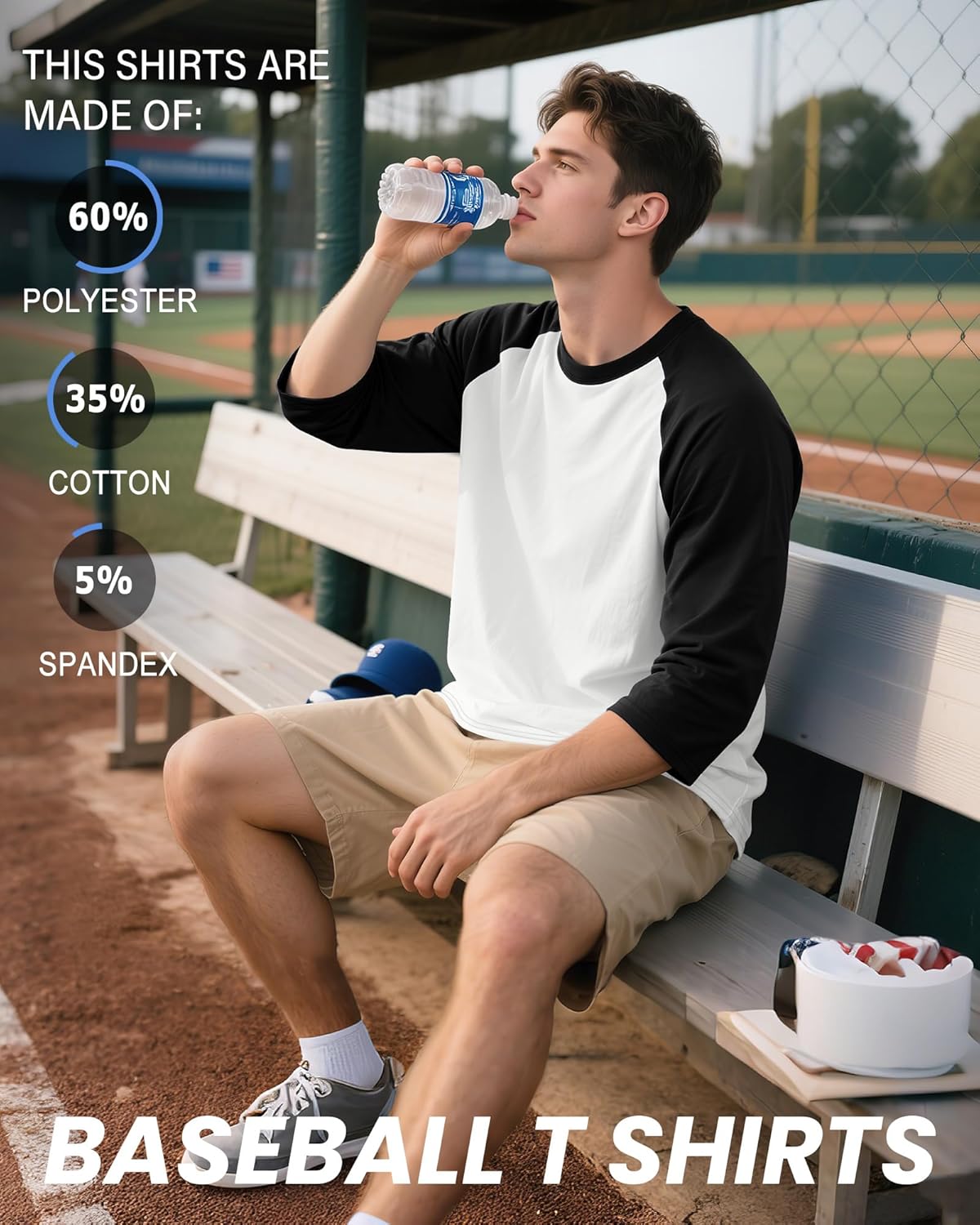 Huukeay 3 Pack Men's 3/4 Sleeve Shirts Crew Neck Baseball T Shirts Moisture Wicking Athletic Tops - Image 3