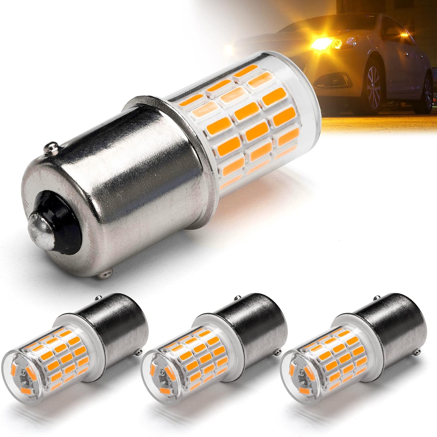 12 Volt 1156 BA15S Amber Yellow 1003 1141 7506 LED Bulbs