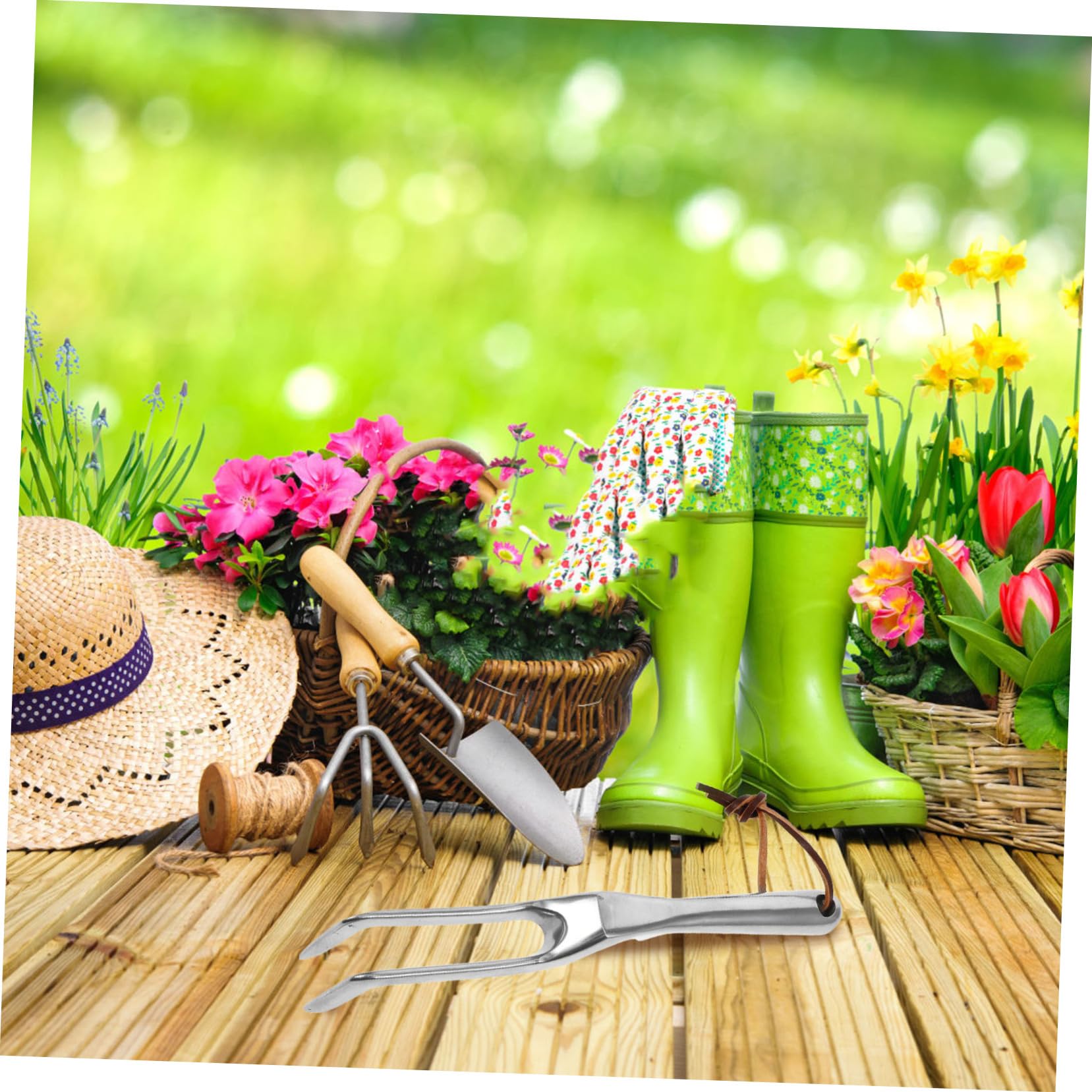 POPETPOP 5 Pezzi strumenti da giardinaggio mano paesaggio strumento di diserbo piccoli rastrelli per aiuole maneggiare il rastrello Lega di magnesio e alluminio Silver