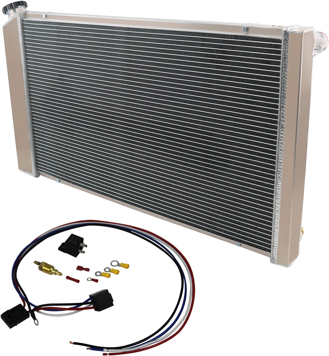 ReadyCool For 1971-1990 Chevy Caprice,68-77 El Camino 4 ROW Radiator+Shroud Fan+Relay