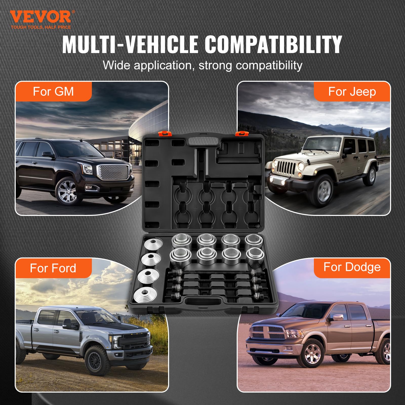 VEVOR Kit Manicotto di Trazione e Pressione da 36 Pezzi, Set di Rimozione e Installazione Cuscinetti a Boccola in Acciaio, con Custodia per Il Trasporto, Compatibilità Multi-Veicolo per Motori