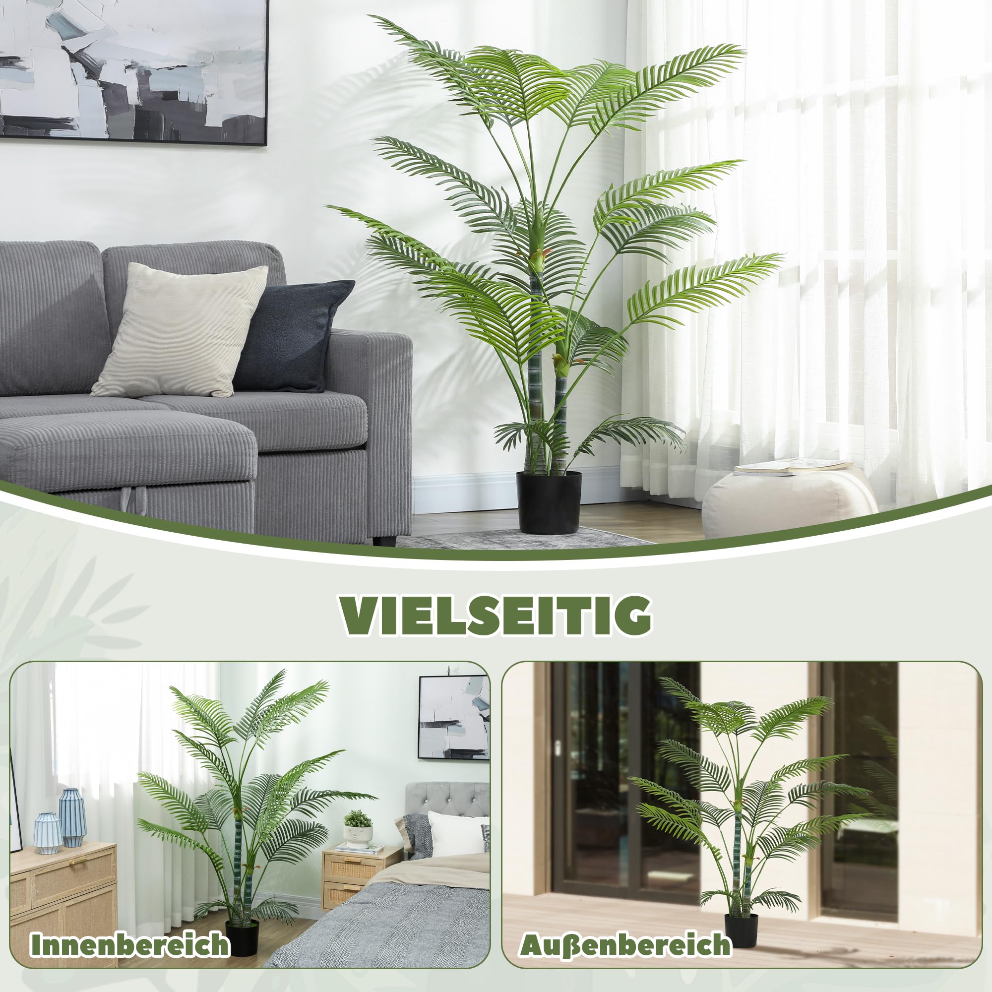 HOMCOM Künstliche Palme 175cm Kunstpalme mit 16 Palmenwedel Groß im Topf | Kunstpflanze, Künstliche Pflanzen, Wie Echt, Zimmerpflanze, Kunstbaum, für Wohnzimmer Büro Balkon Dekoration