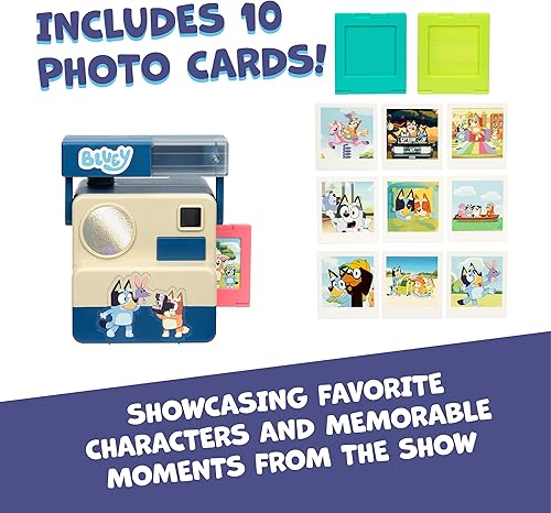 Miniatura 3 de Bluey Chikit Chikit - Cámara de juguete para juegos de rol para niños con 10 tarjetas de fotos, 3 cartuchos de película emergentes, juego