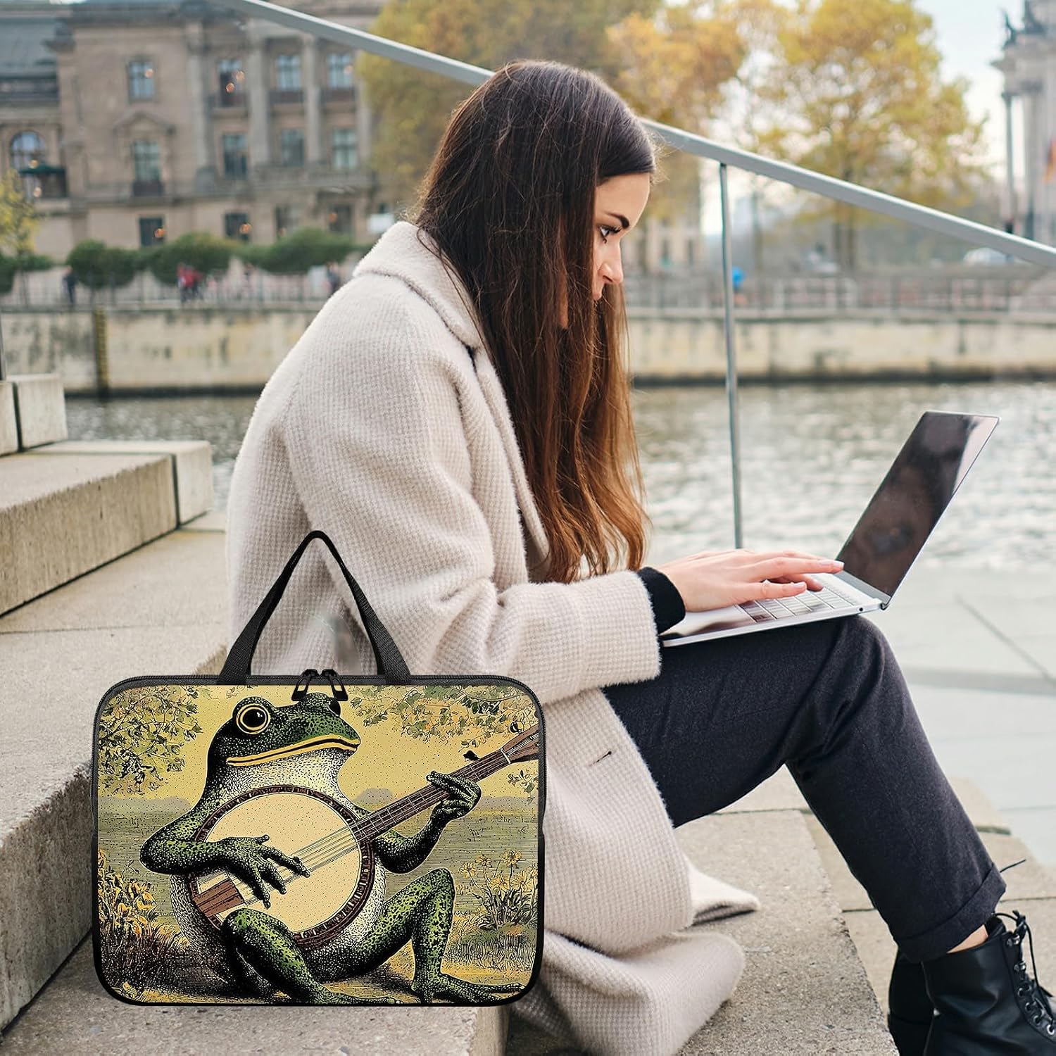 Laptop Sleeve Case Bag 15 inch, Music Frog Slim Carrying Case Handbag Travel Laptop Bag for 15 inch MacBook Air M3/M2/15 Pro/Surface Laptop 7/6/5/4/3/ Dell XPS 15 Plus