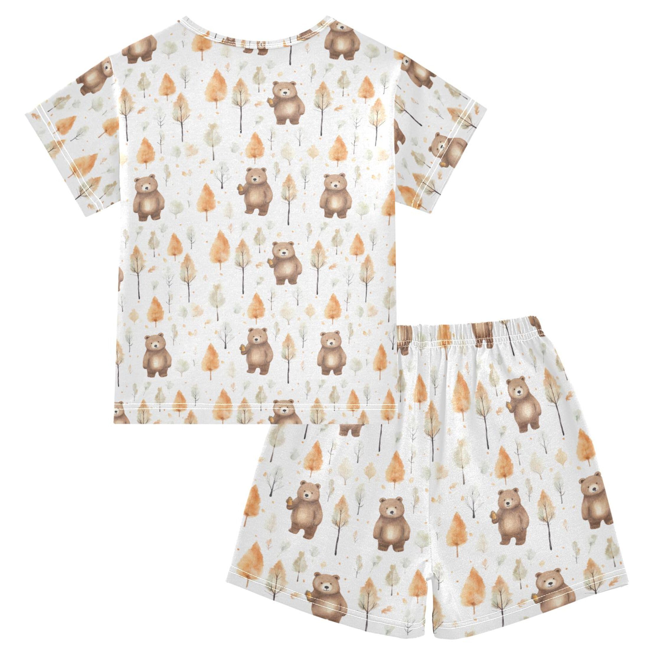 UMIRIKO Bear Forest Summer Short Sleeve Pajamas Sleepwear PJ Set B0402749