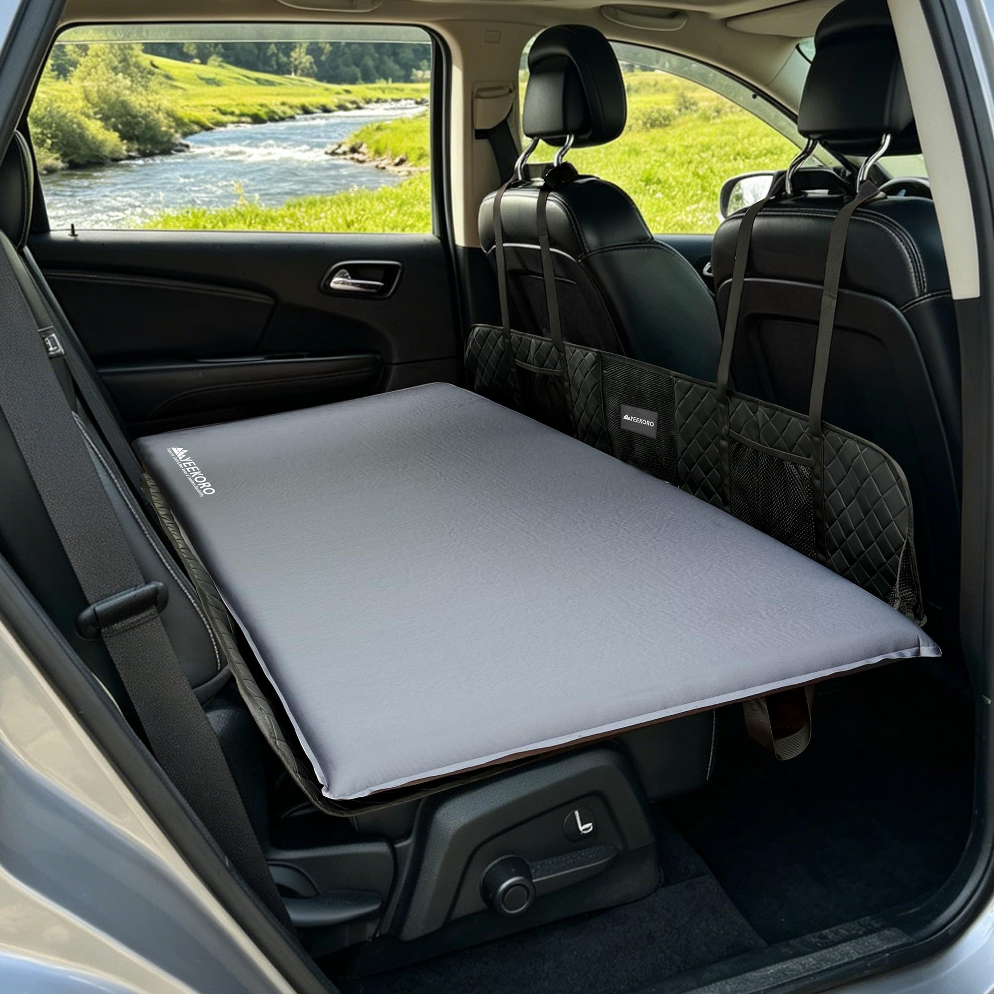 YEEKORO Self-Inflating Car Air Mattress, SUV Air Mattress with Memory Foam for Travel Camping, Ultralight Camping Bed with Pump, Portable Sleeping Pad for SUV