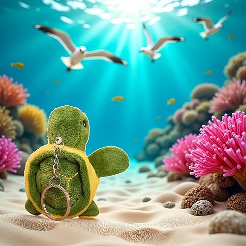 Miniatura 3 de Mini juguete de peluche de tortuga verde, lindo juguete de peluche con llavero de tortuga marina con colgante de dibujos animados para bolsa de