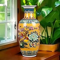 14" Jingdezhen Golden Fishtail Ceramic Vase - Handmade Porcelain Meiping for Luxury Home Decor, Living Room Centerpiece, Wedding Gift