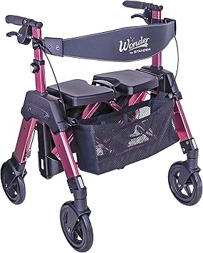 Stander Heavy Duty Wonder Rollator, Heavy Duty Folding Rolling Walker for Adults, Seniors, 450-pound Weight Capacity, Large 8-inch Wheels, Locking Brakes, Wide Seat with Backrest, Regal Rose