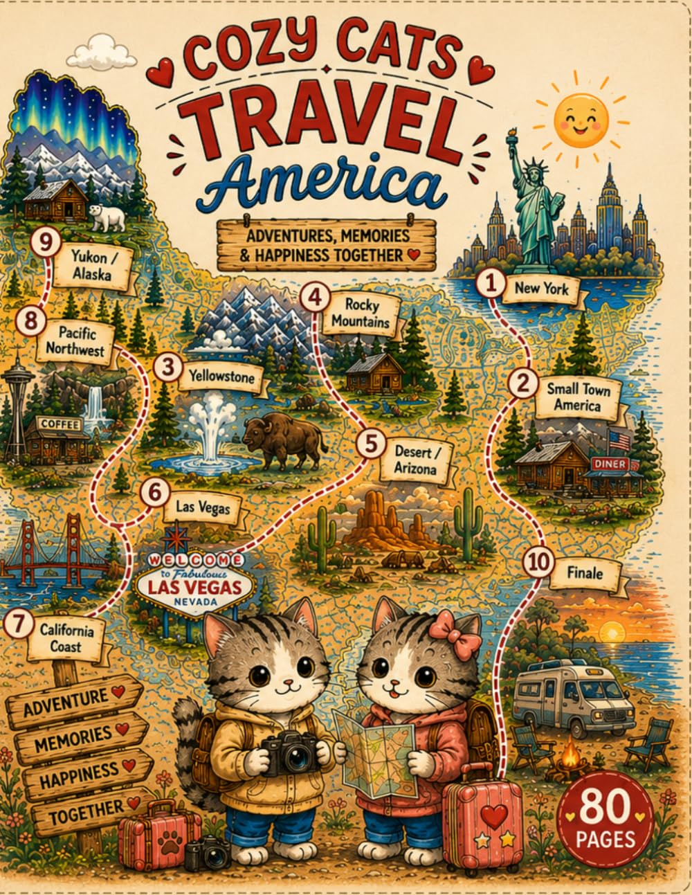 Cozy Cats Travel America: A Cozy Coloring Adventure Across the USA (Cozy Cats Storys)