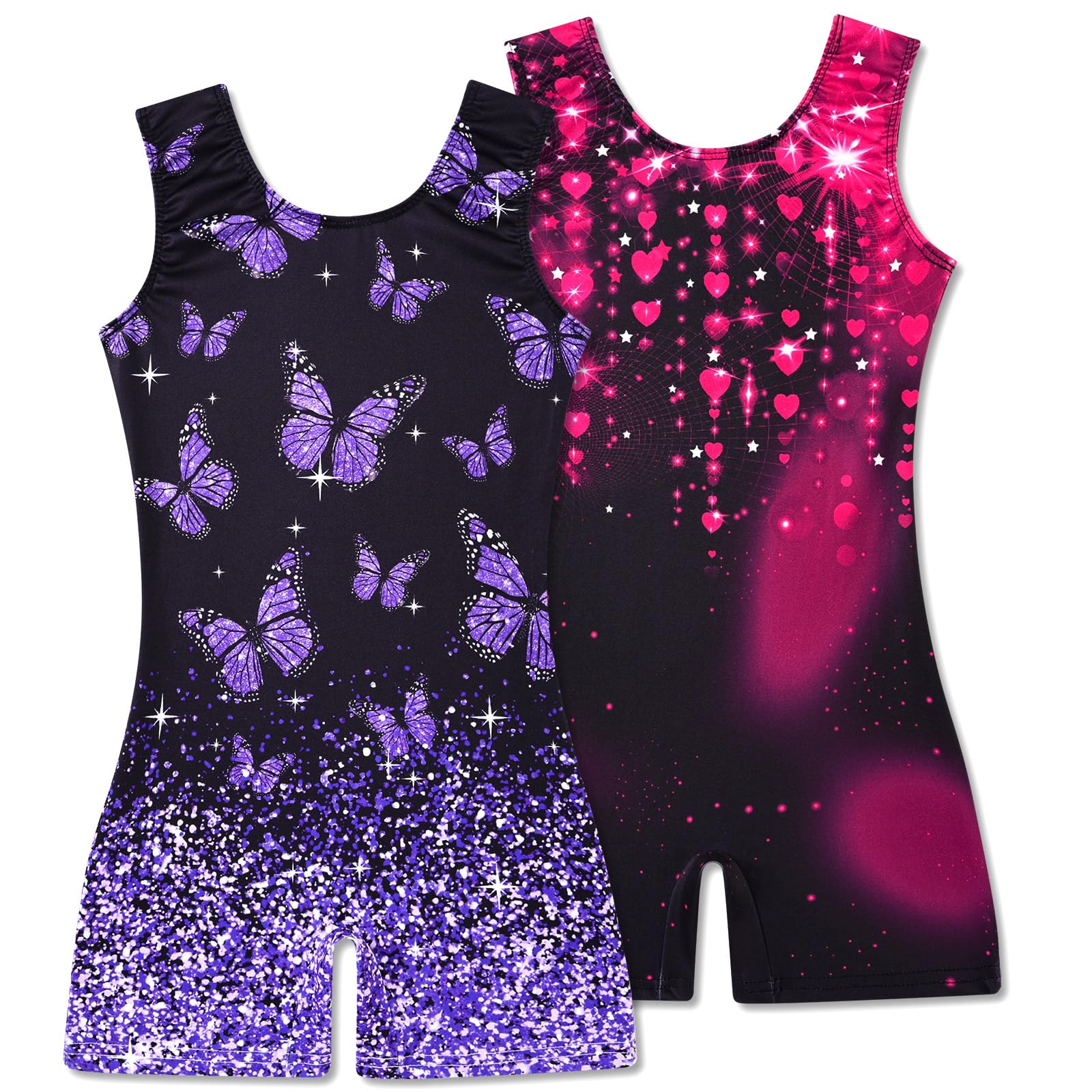 2 Packs Gymnastics Leotards for Girls Mermaid Leopard Dance Leotard Kids Biketard with Shorts-image-5